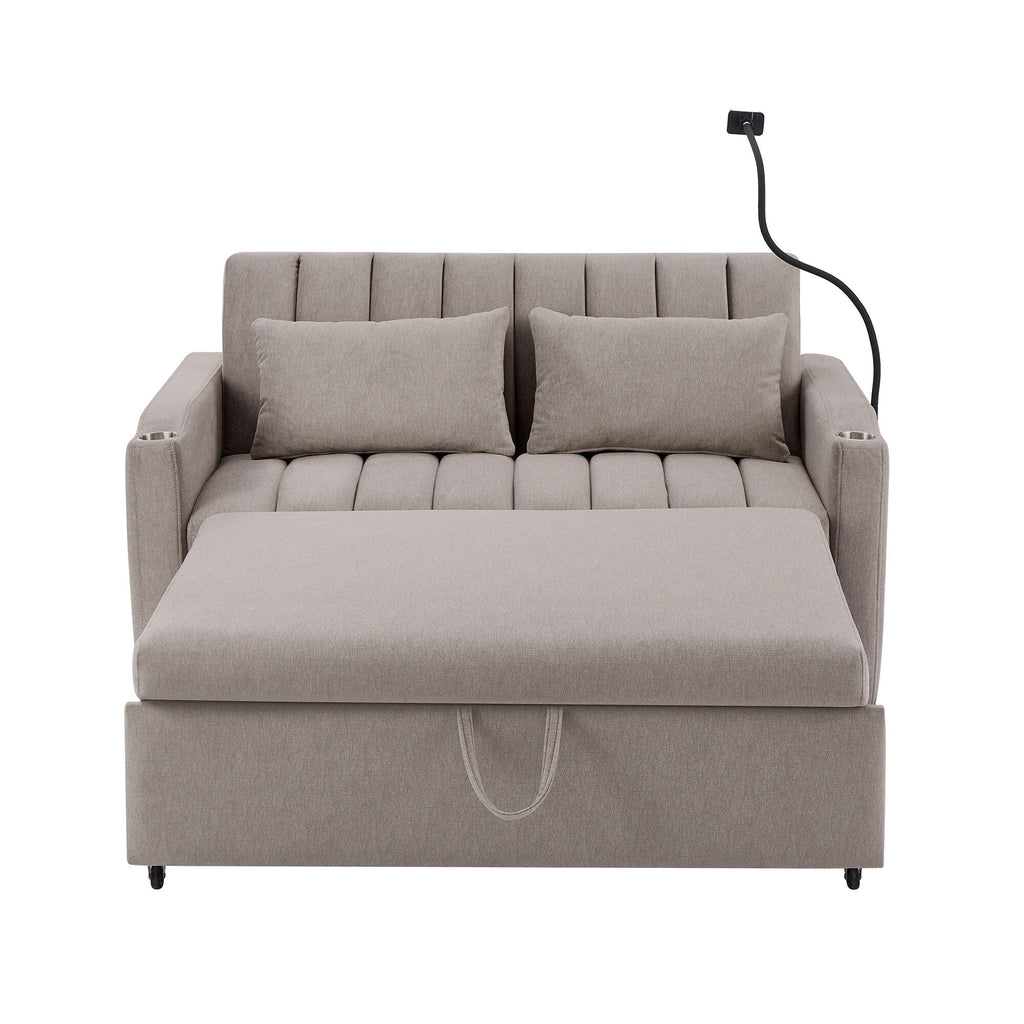 Canapé-lit convertible Roomfitters avec ports USB, poches latérales, porte-gobelets et support de téléphone pivotant pour le salon