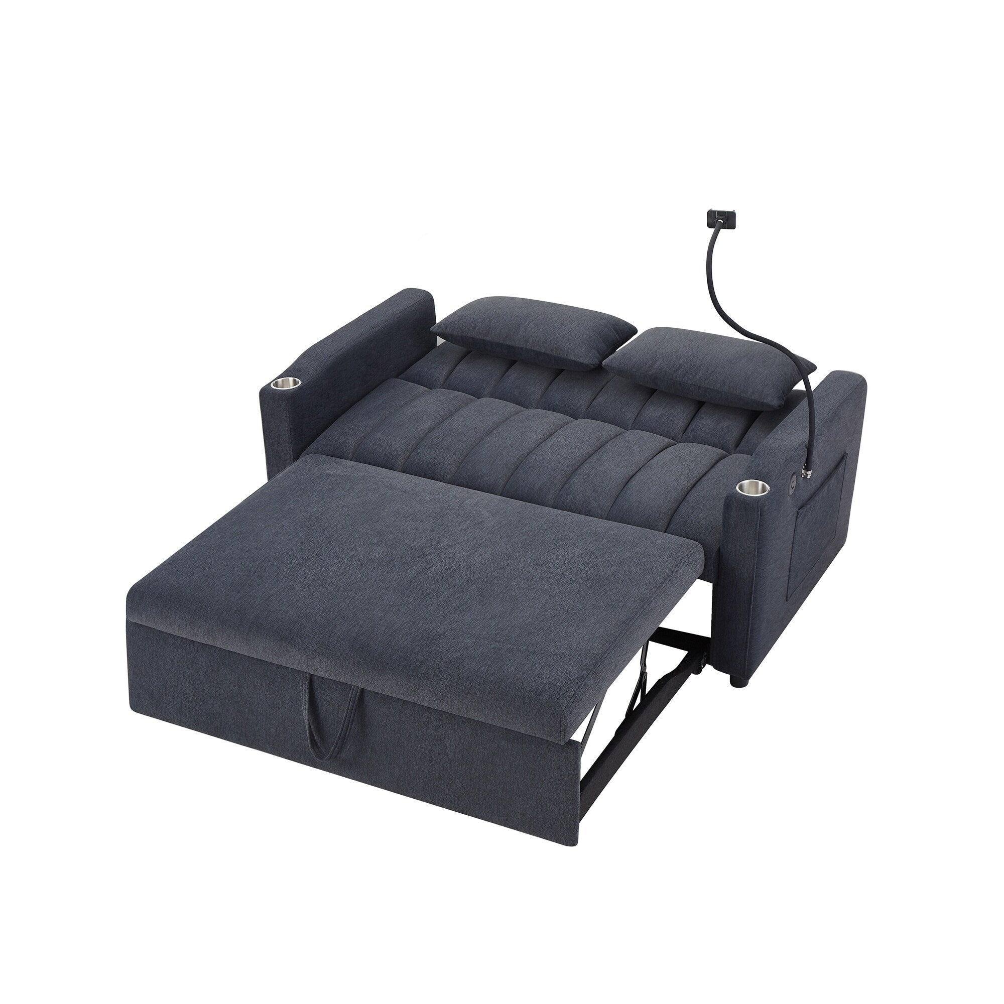 Canapé-lit convertible Roomfitters avec ports USB, poches latérales, porte-gobelets et support de téléphone pivotant pour le salon