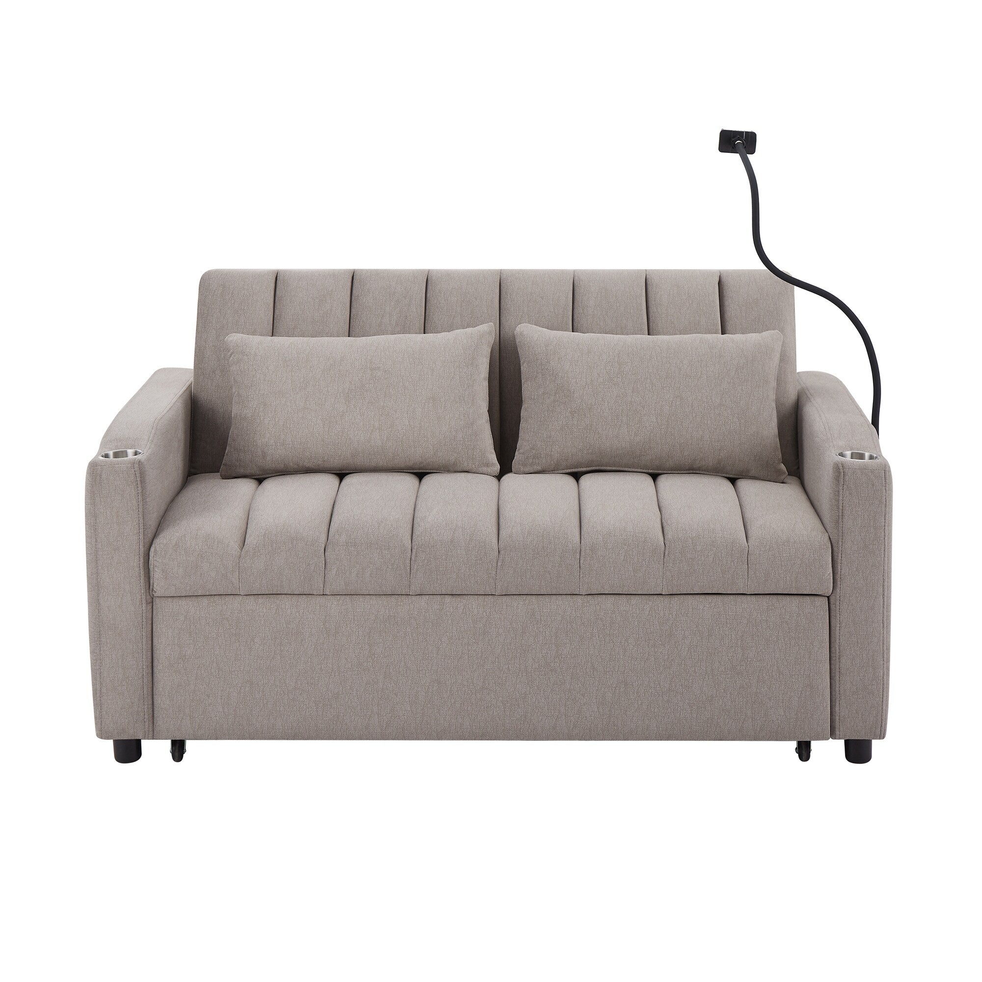 Canapé-lit convertible Roomfitters avec ports USB, poches latérales, porte-gobelets et support de téléphone pivotant pour le salon