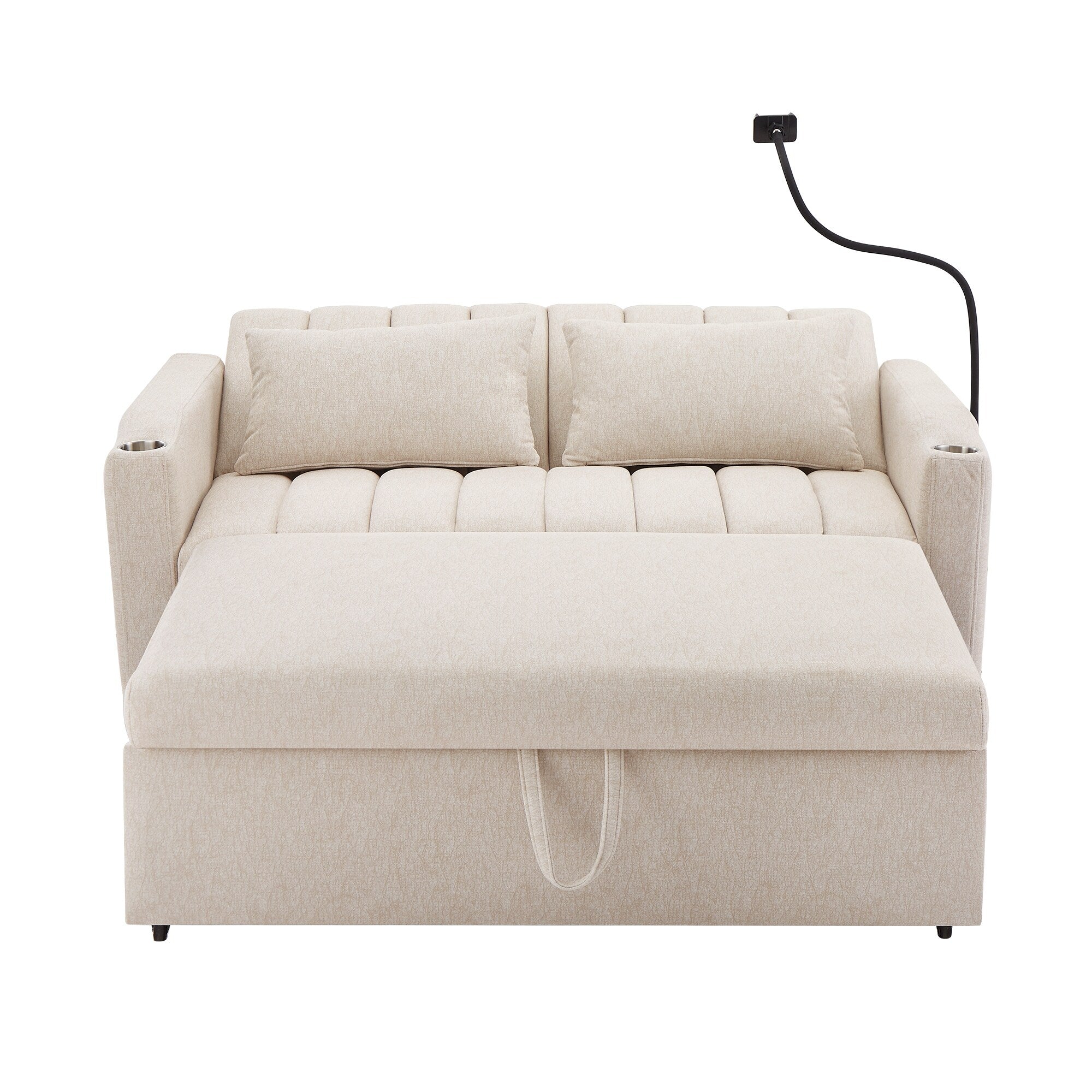Canapé-lit convertible Roomfitters avec ports USB, poches latérales, porte-gobelets et support de téléphone pivotant pour le salon