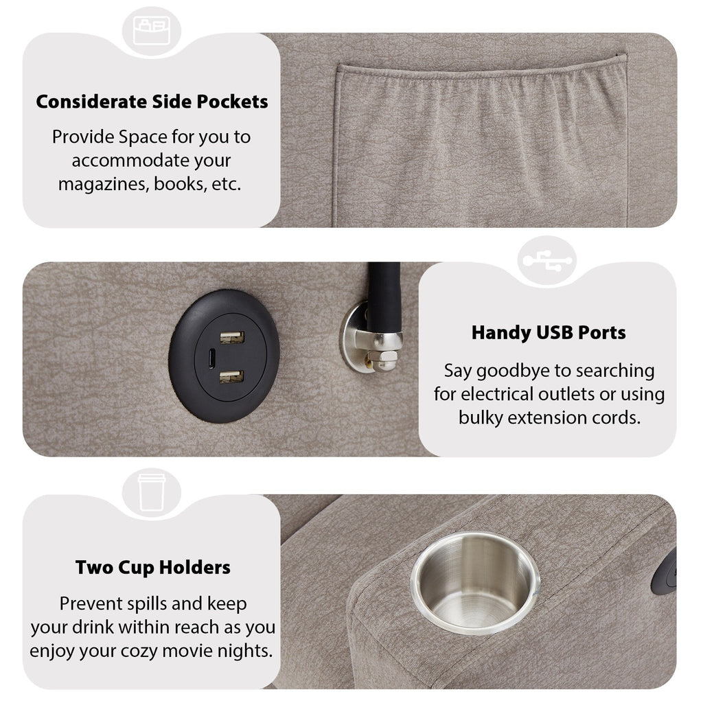 Canapé-lit convertible Roomfitters avec ports USB, poches latérales, porte-gobelets et support de téléphone pivotant pour le salon