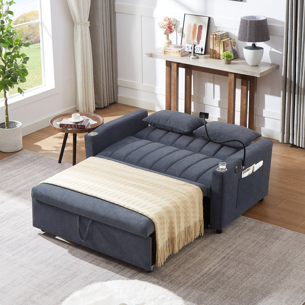 Canapé-lit convertible Roomfitters avec ports USB, poches latérales, porte-gobelets et support de téléphone pivotant pour le salon