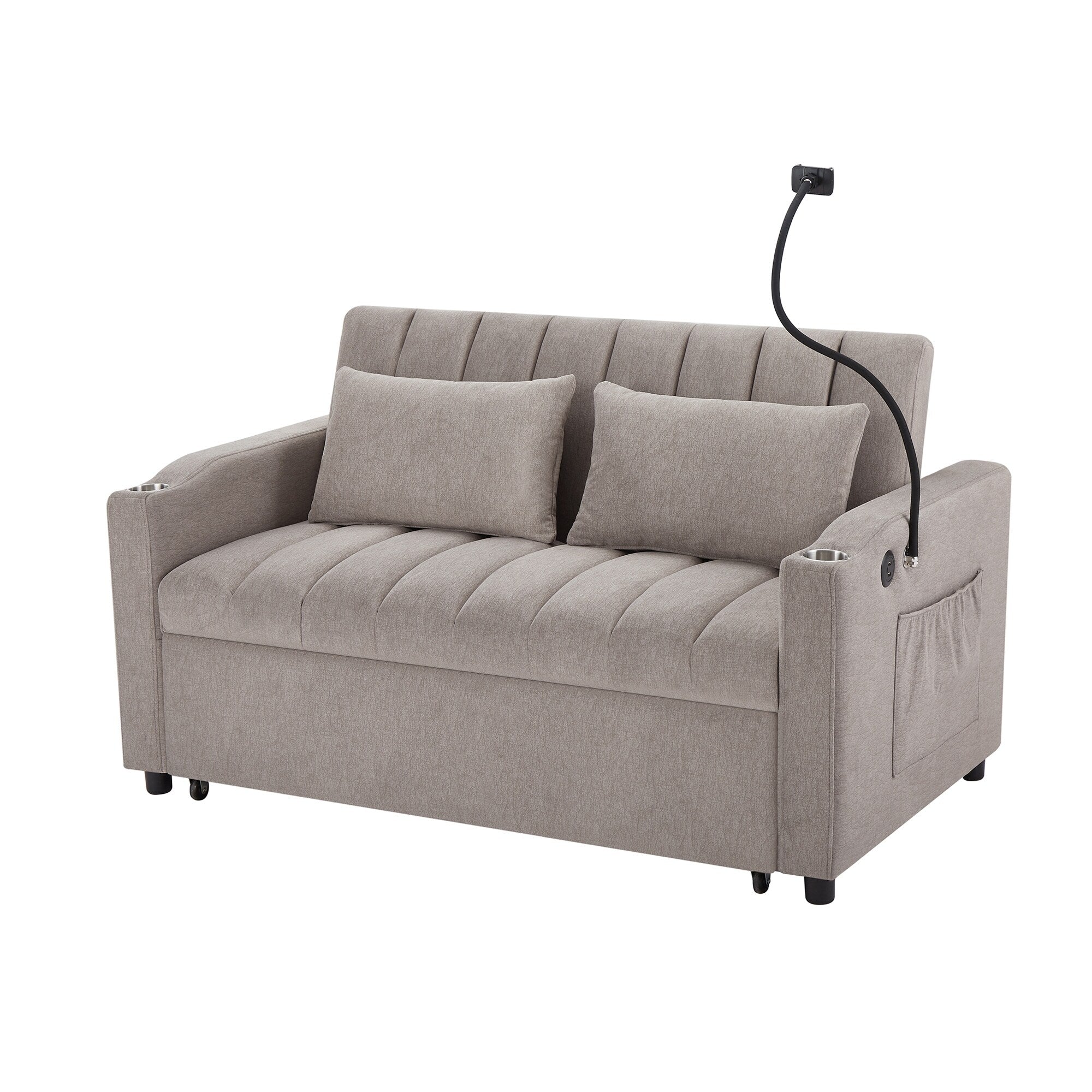 Canapé-lit convertible Roomfitters avec ports USB, poches latérales, porte-gobelets et support de téléphone pivotant pour le salon