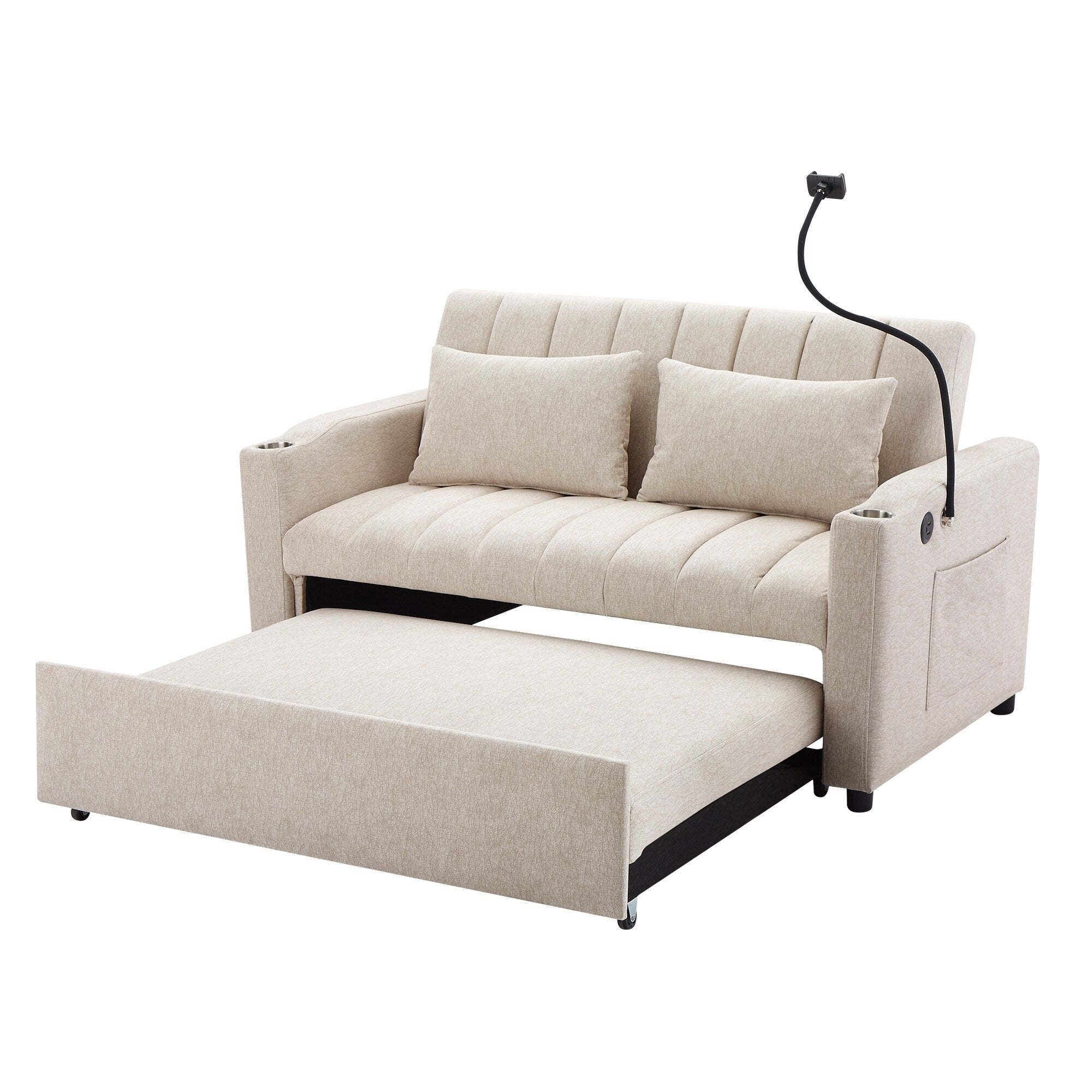 Canapé-lit convertible Roomfitters avec ports USB, poches latérales, porte-gobelets et support de téléphone pivotant pour le salon