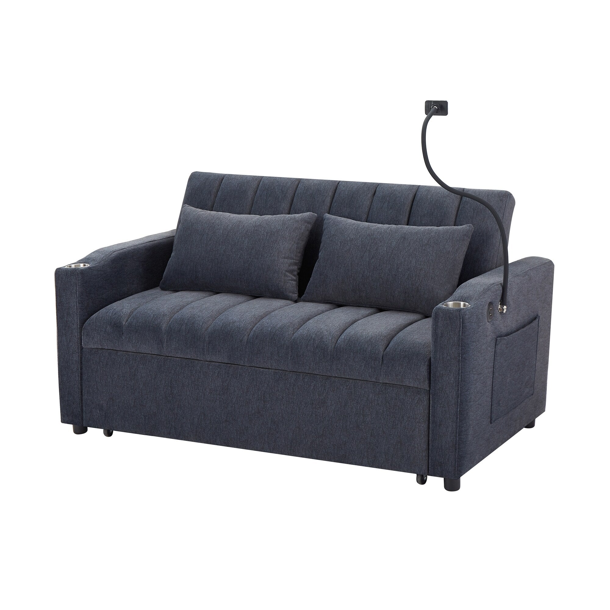 Canapé-lit convertible Roomfitters avec ports USB, poches latérales, porte-gobelets et support de téléphone pivotant pour le salon