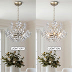 Lustre Rosa à 6 lumières en cristal argenté brossé avec motif de fleurs champagne