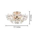 Plafonnier Rosa à 6 lumières en cristal argenté brossé avec fleur de champagne - 17,7 pouces de diamètre x 8,7 pouces de hauteur