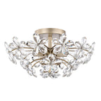 Plafonnier Rosa à 6 lumières en cristal argenté brossé avec fleur de champagne - 17,7 pouces de diamètre x 8,7 pouces de hauteur