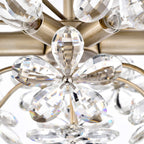 Plafonnier Rosa à 6 lumières en cristal argenté brossé avec fleur de champagne - 17,7 pouces de diamètre x 8,7 pouces de hauteur