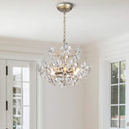 Lustre Rosa à 6 lumières en cristal argenté brossé avec motif de fleurs champagne