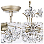 Lustre Rosa à 6 lumières en cristal argenté brossé avec motif de fleurs champagne