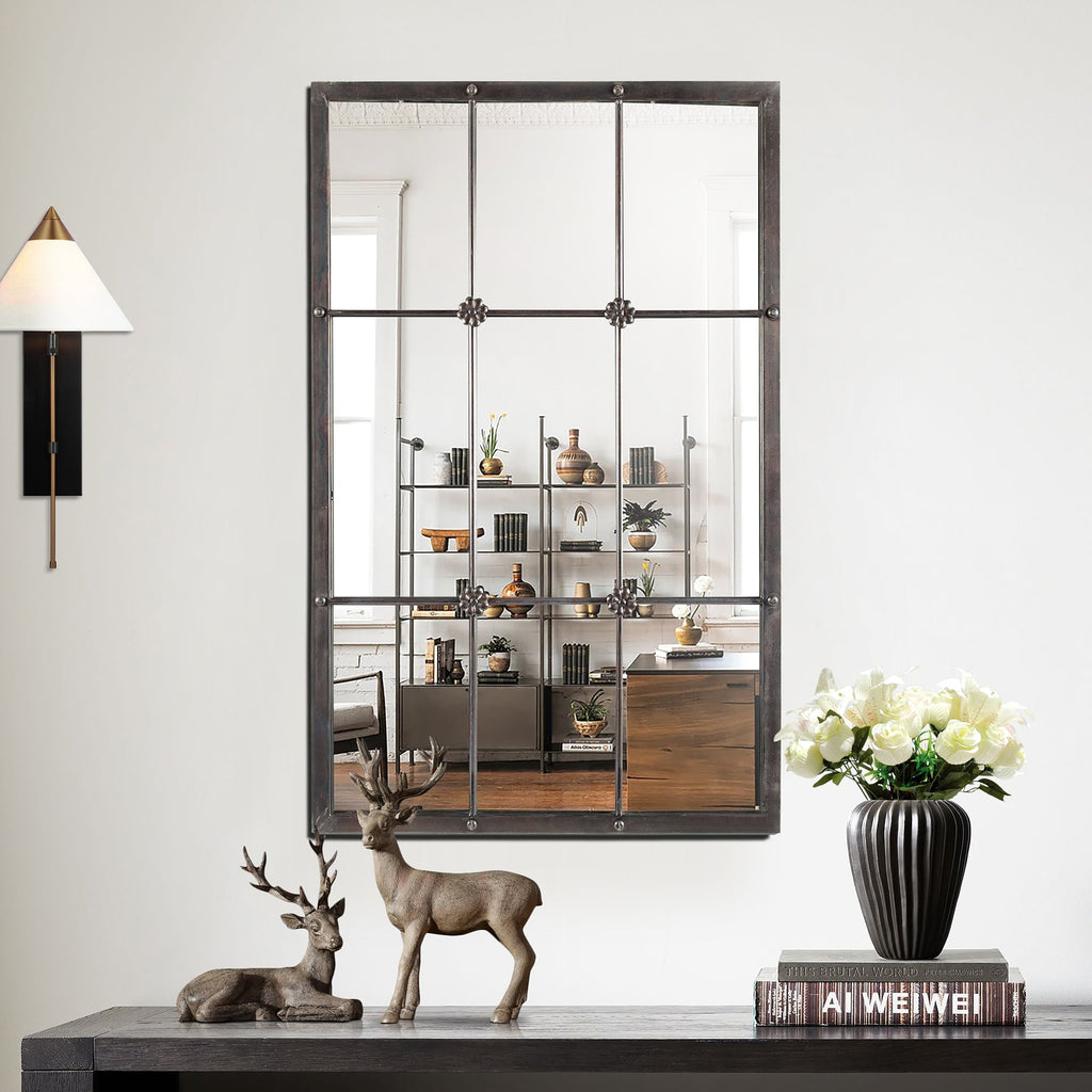 Miroir mural décoratif en métal brun rustique avec cadre en métal brun rustique - 37,75 H x 23,8 L x 1 P