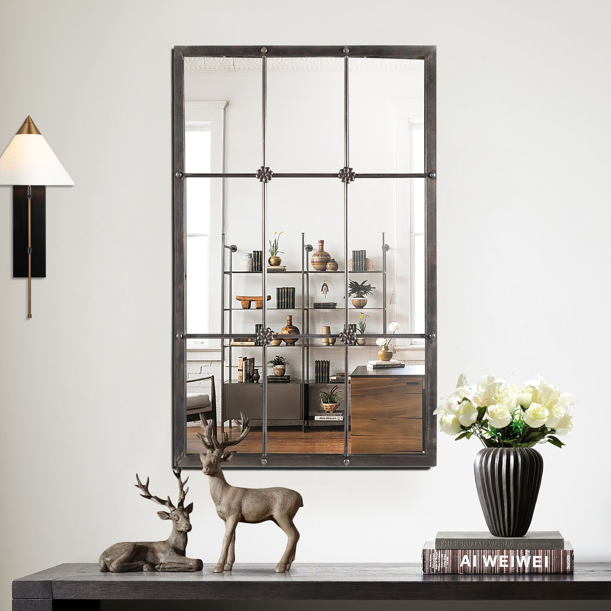 Miroir mural décoratif en métal brun rustique avec cadre en métal brun rustique - 37,75 H x 23,8 L x 1 P