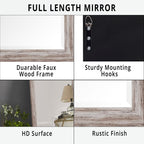 Miroir rustique pleine longueur - 66 x 32 cm, cadre rectangulaire en bois, miroir intégral pour salon, chambre à coucher