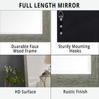 Miroir rustique pleine longueur - 66 x 32 cm, cadre rectangulaire en bois, miroir intégral pour salon, chambre à coucher