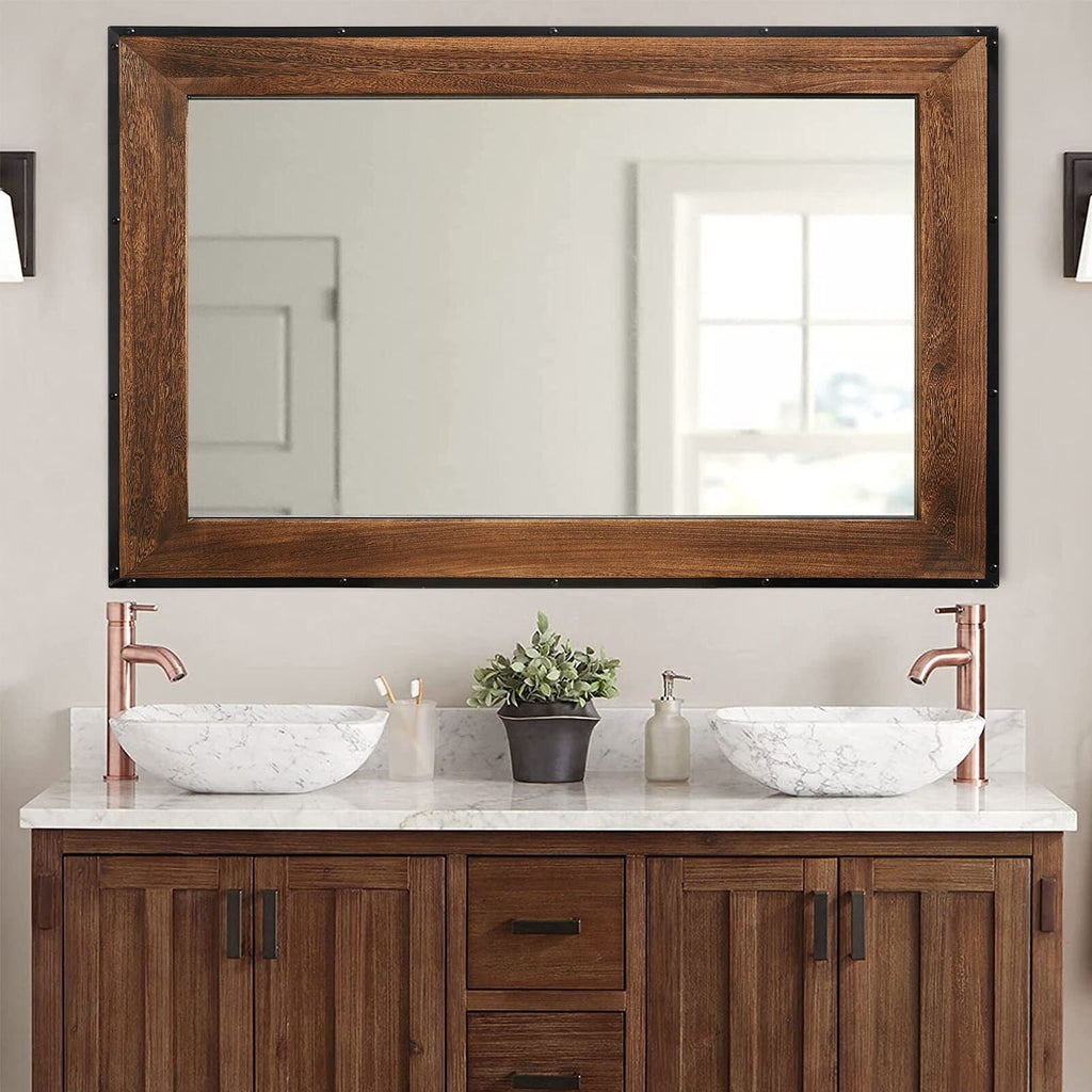 Miroir mural rustique en bois naturel et cadre en fer