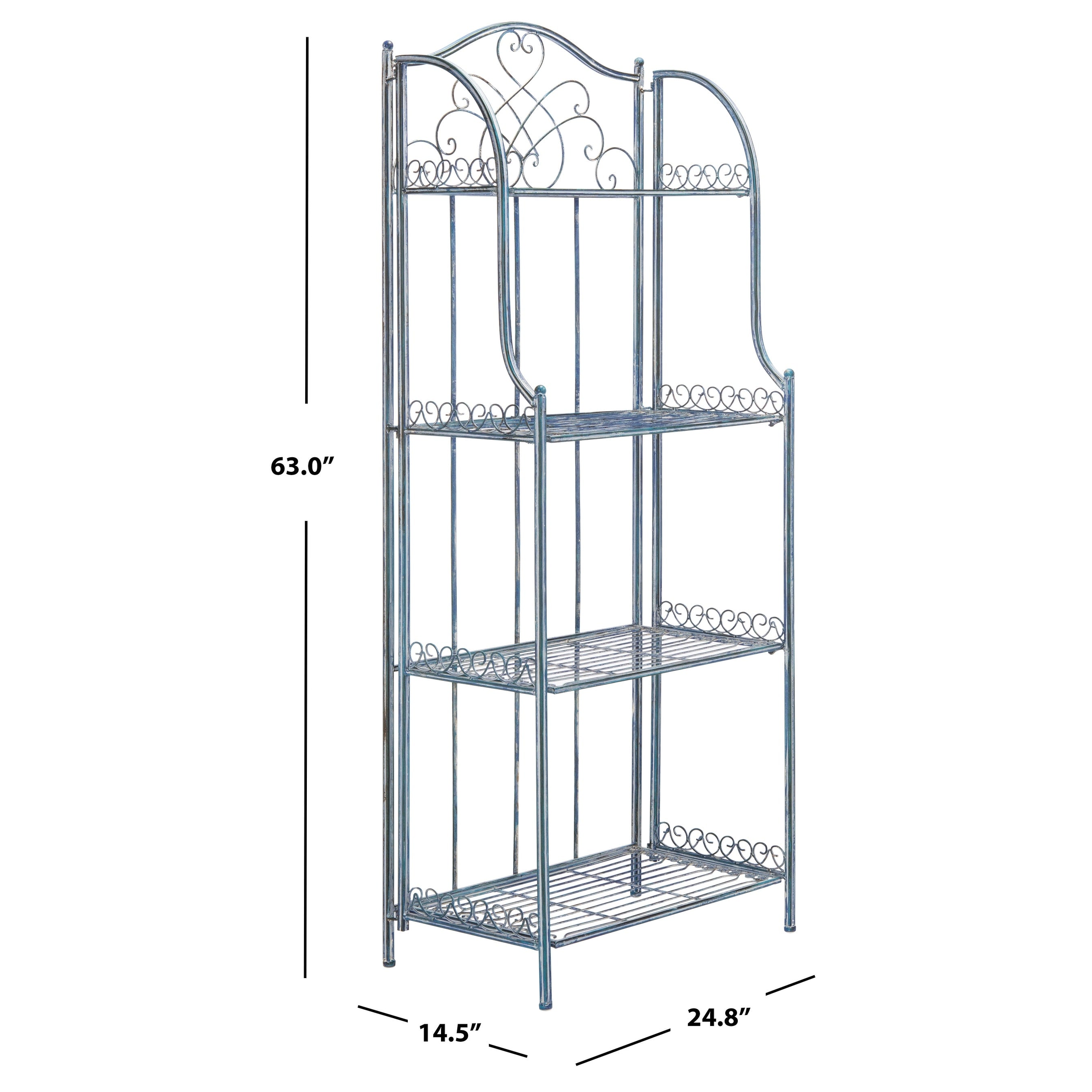 Étagère de boulangerie d'extérieur à 4 niveaux en fer forgé victorien SAFAVIEH Bryn - 25 po L x 15 po P x 63 po H - 25L x 15P x 63H