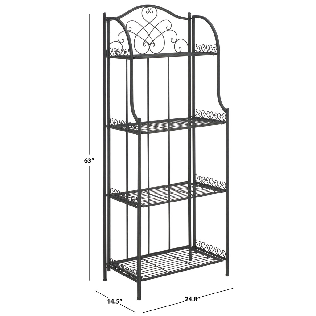 Étagère de boulangerie d'extérieur à 4 niveaux en fer forgé victorien SAFAVIEH Bryn - 25 po L x 15 po P x 63 po H - 25L x 15P x 63H
