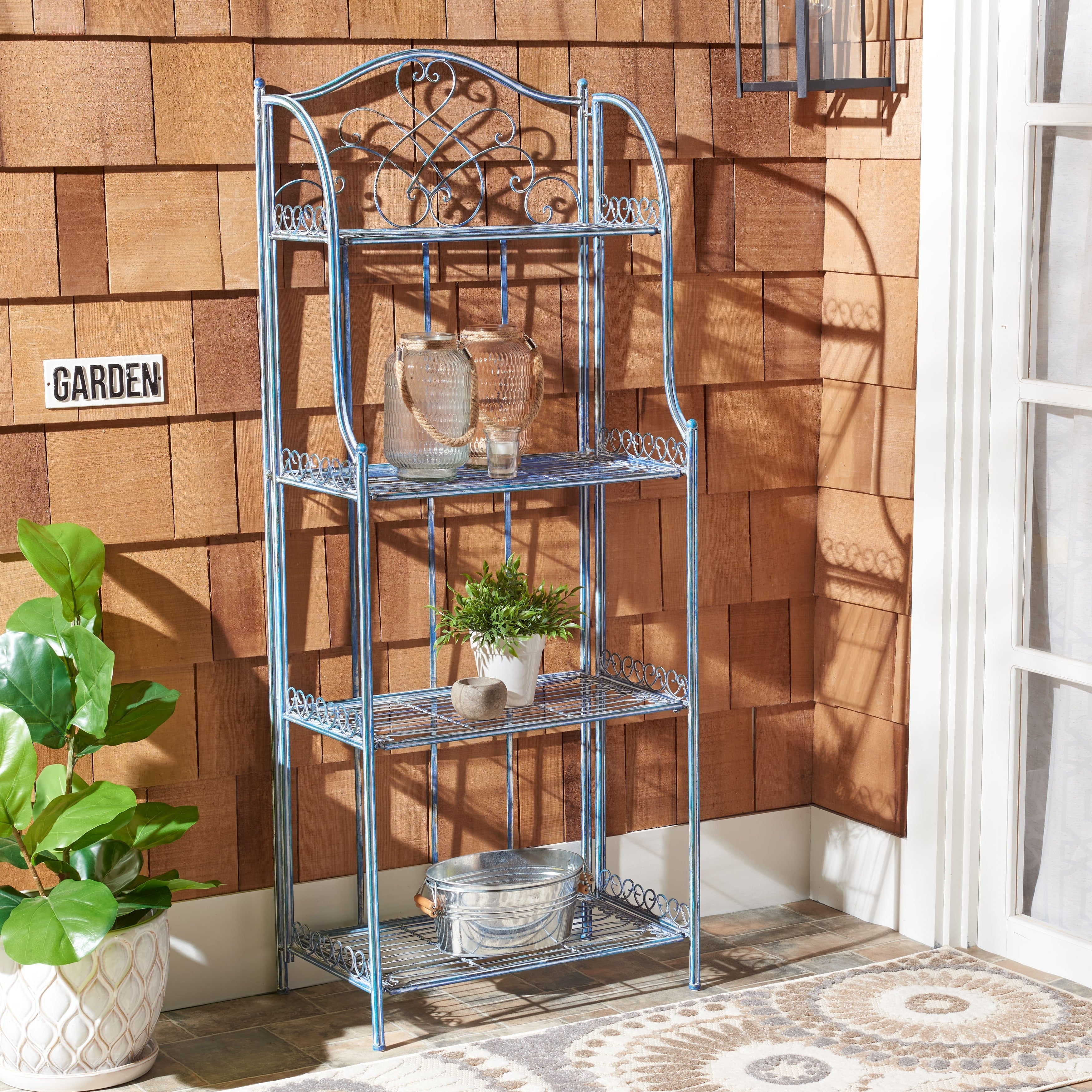 Étagère de boulangerie d'extérieur à 4 niveaux en fer forgé victorien SAFAVIEH Bryn - 25 po L x 15 po P x 63 po H - 25L x 15P x 63H