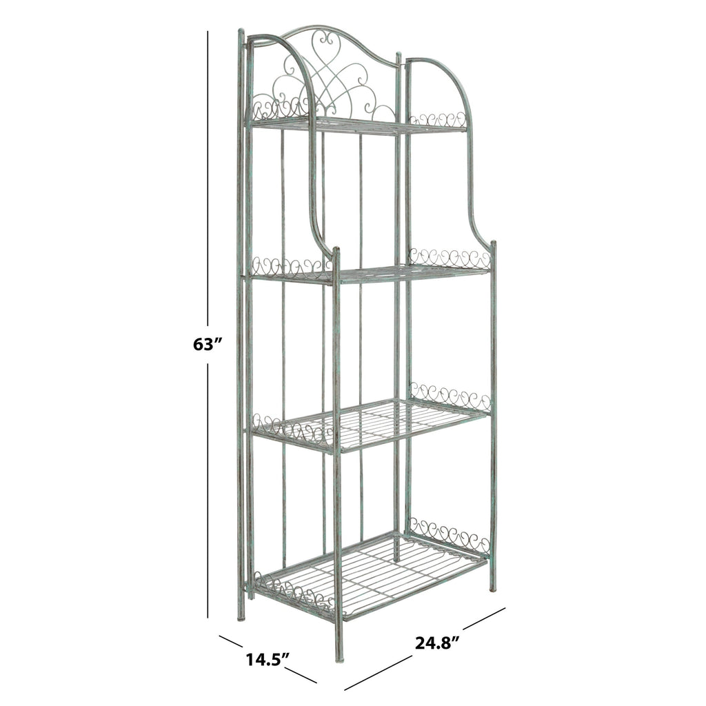 Étagère de boulangerie d'extérieur à 4 niveaux en fer forgé victorien SAFAVIEH Bryn - 25 po L x 15 po P x 63 po H - 25L x 15P x 63H
