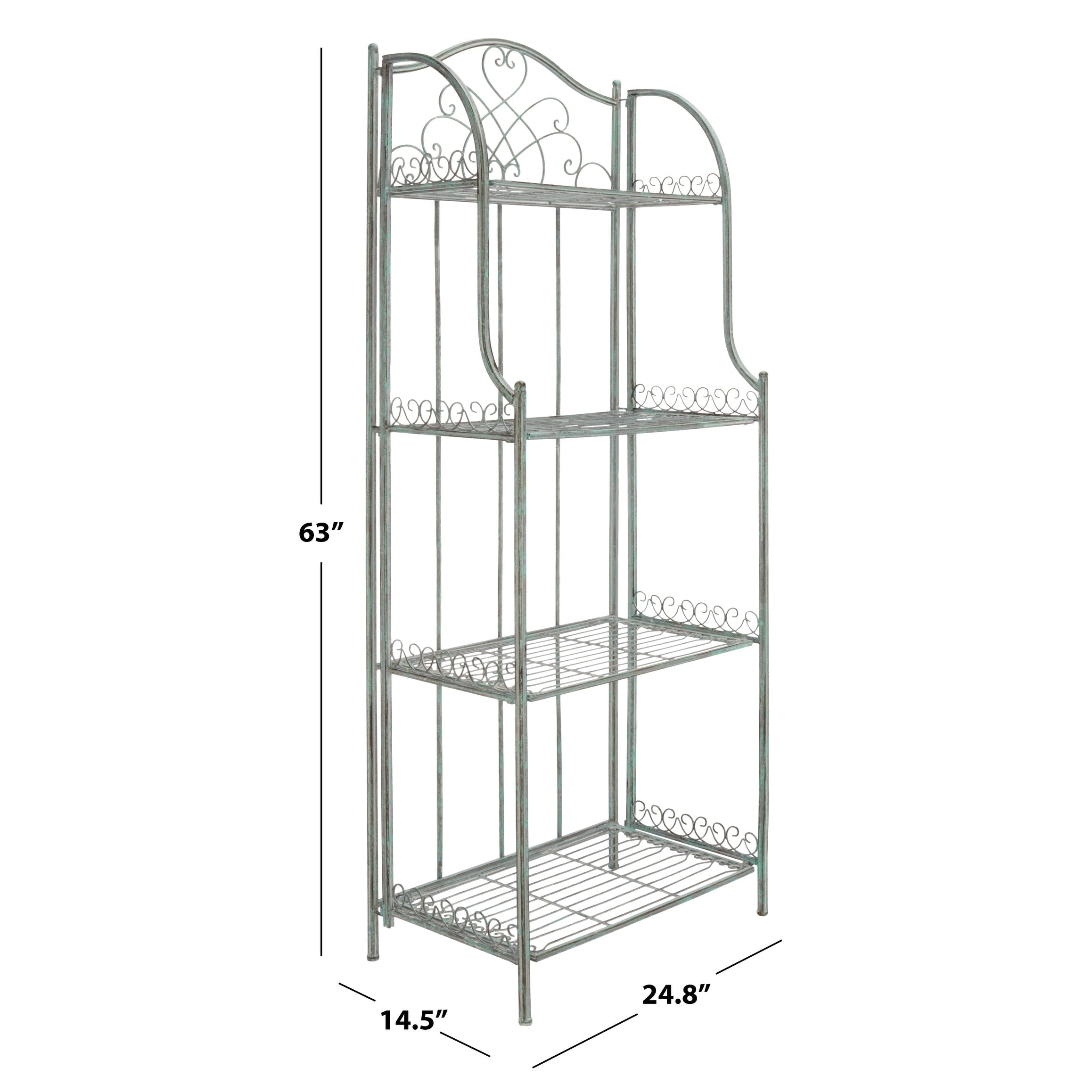 Étagère de boulangerie d'extérieur à 4 niveaux en fer forgé victorien SAFAVIEH Bryn - 25 po L x 15 po P x 63 po H - 25L x 15P x 63H