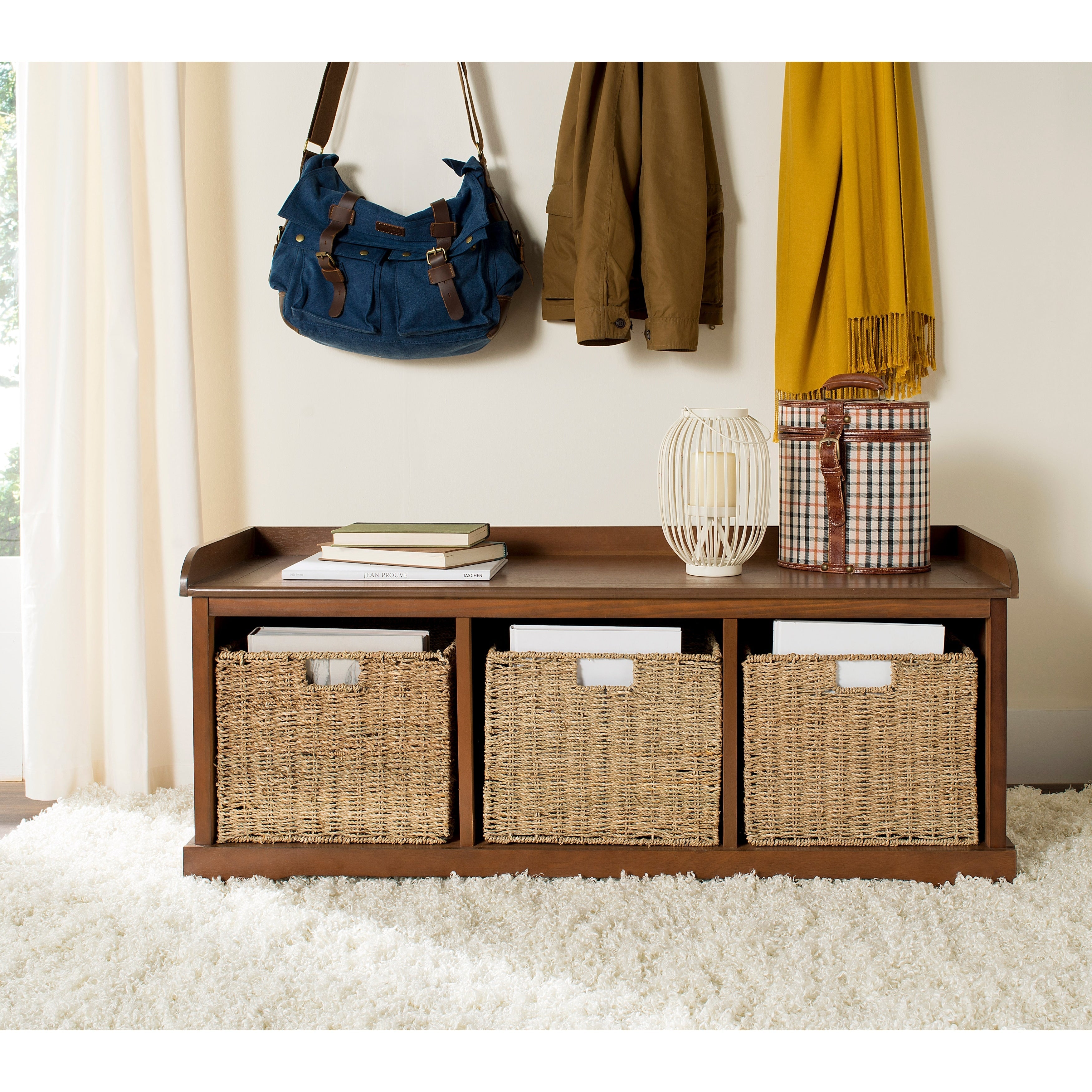 Banc de rangement SAFAVIEH Eola gris/blanc - 47 x 16,1 x 19,9 - 47 L x 16 P x 20 H