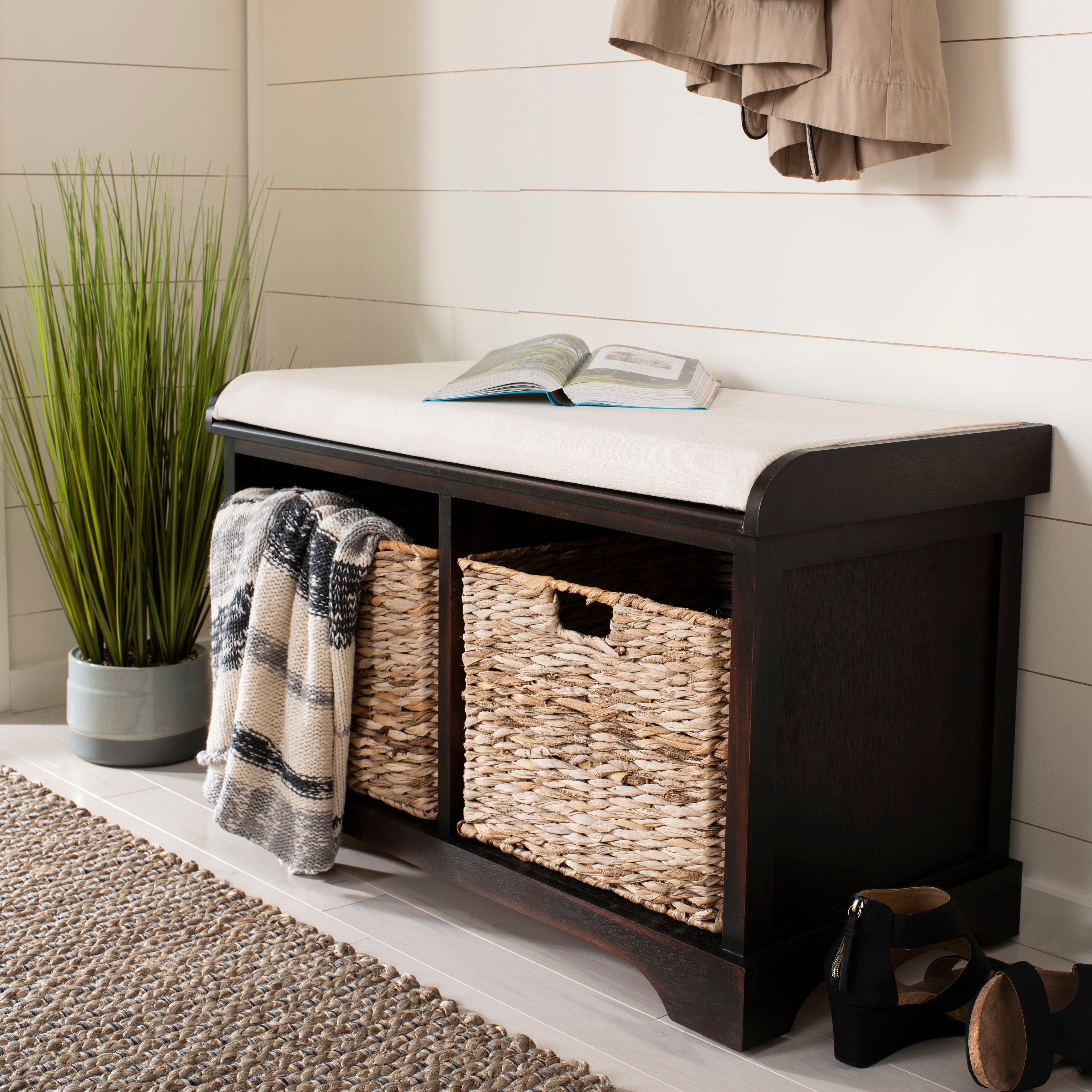 Banc de rangement tressé Euphemia marron SAFAVIEH - 33,5 x 16,1 x 19,9 - 34L x 16P x 20H