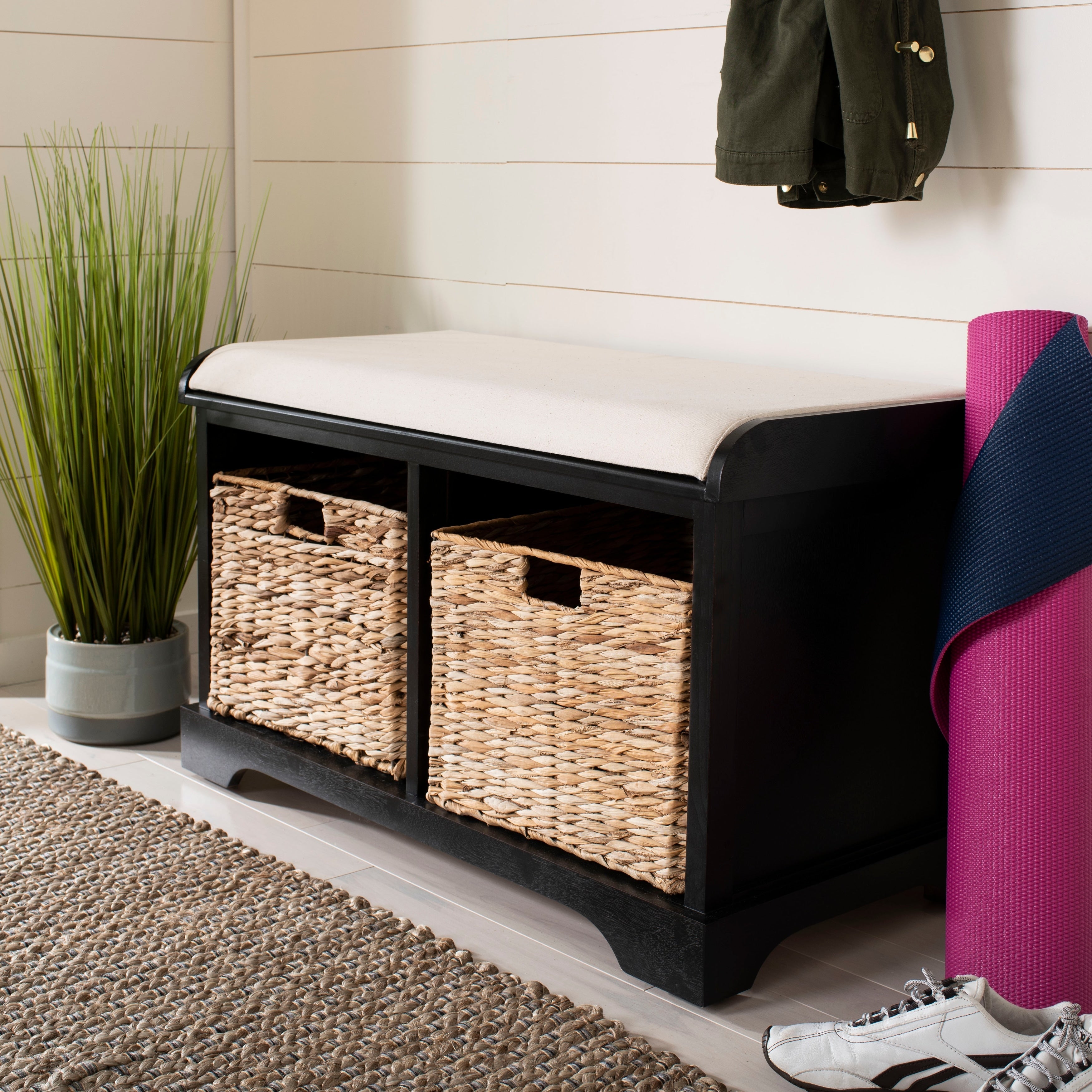 Banc de rangement tressé Euphemia marron SAFAVIEH - 33,5 x 16,1 x 19,9 - 34L x 16P x 20H