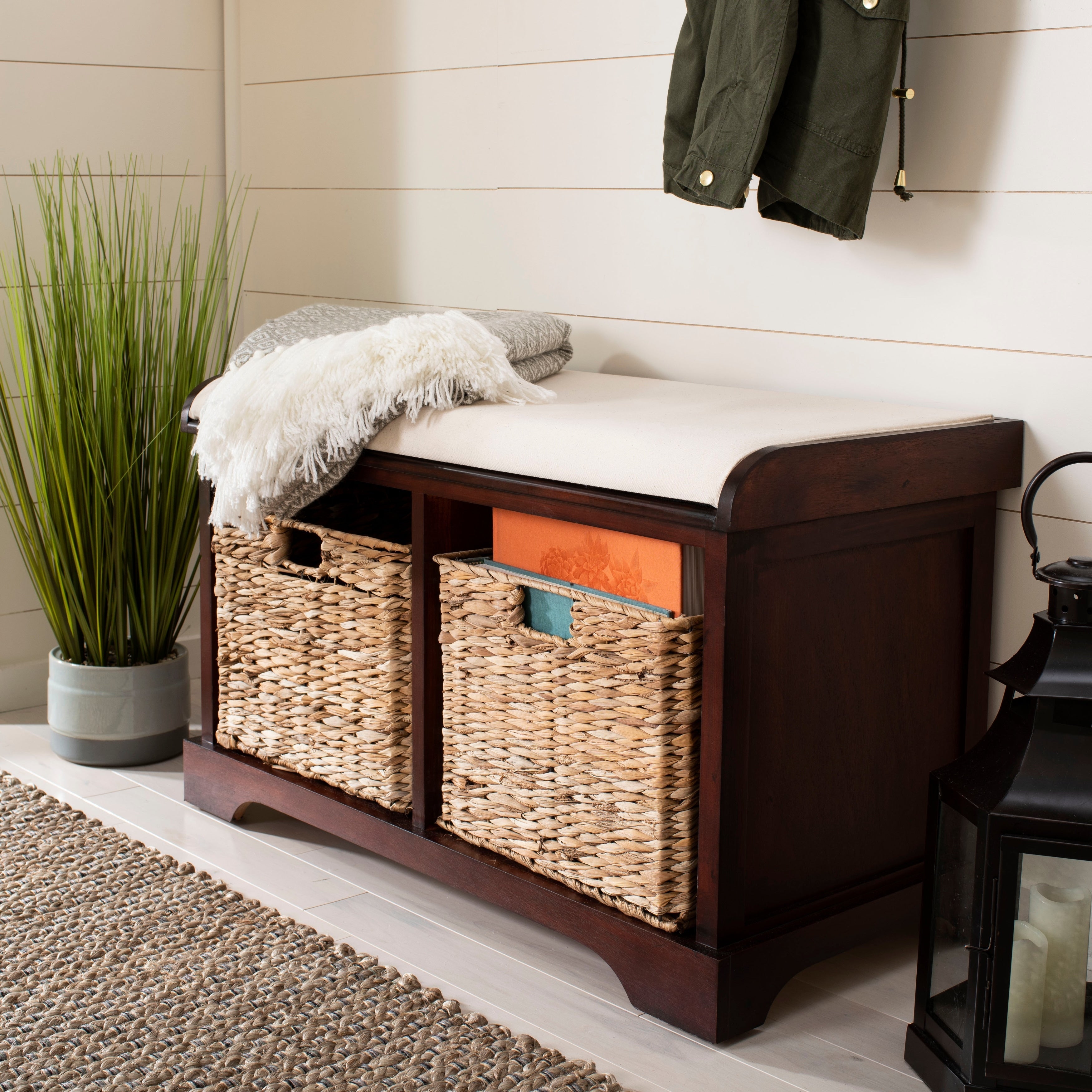 Banc de rangement tressé Euphemia marron SAFAVIEH - 33,5 x 16,1 x 19,9 - 34L x 16P x 20H