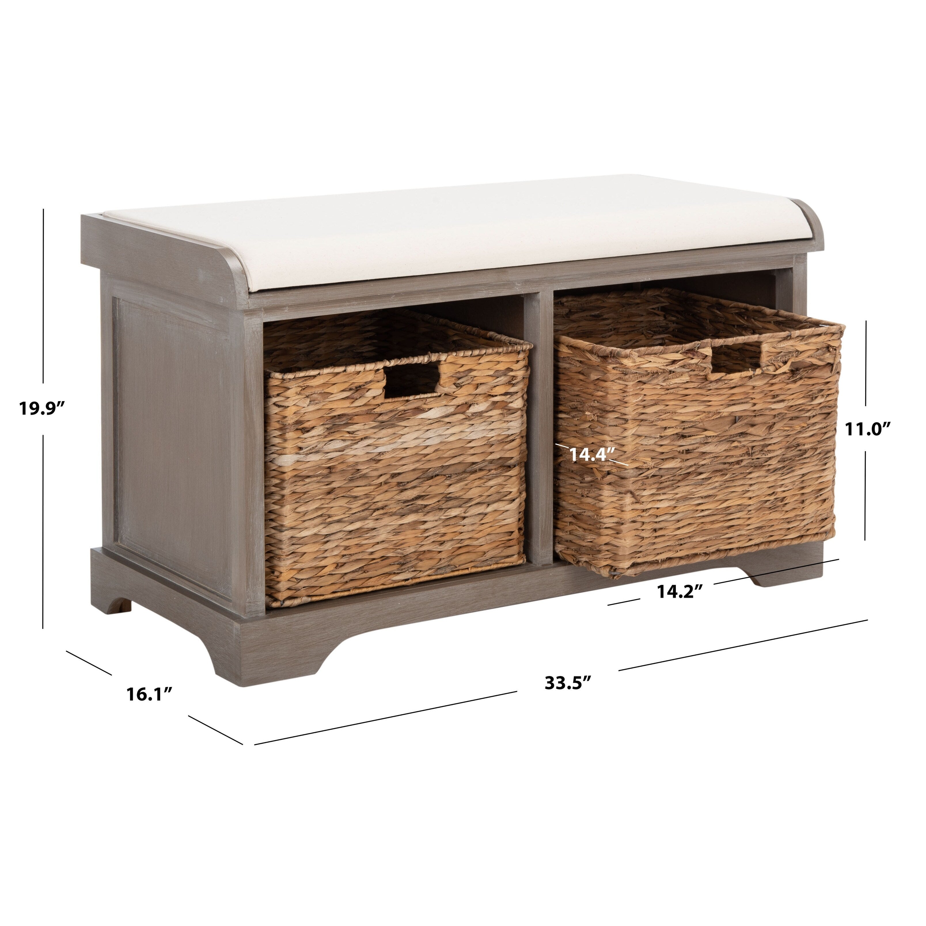 Banc de rangement tressé Euphemia marron SAFAVIEH - 33,5 x 16,1 x 19,9 - 34L x 16P x 20H