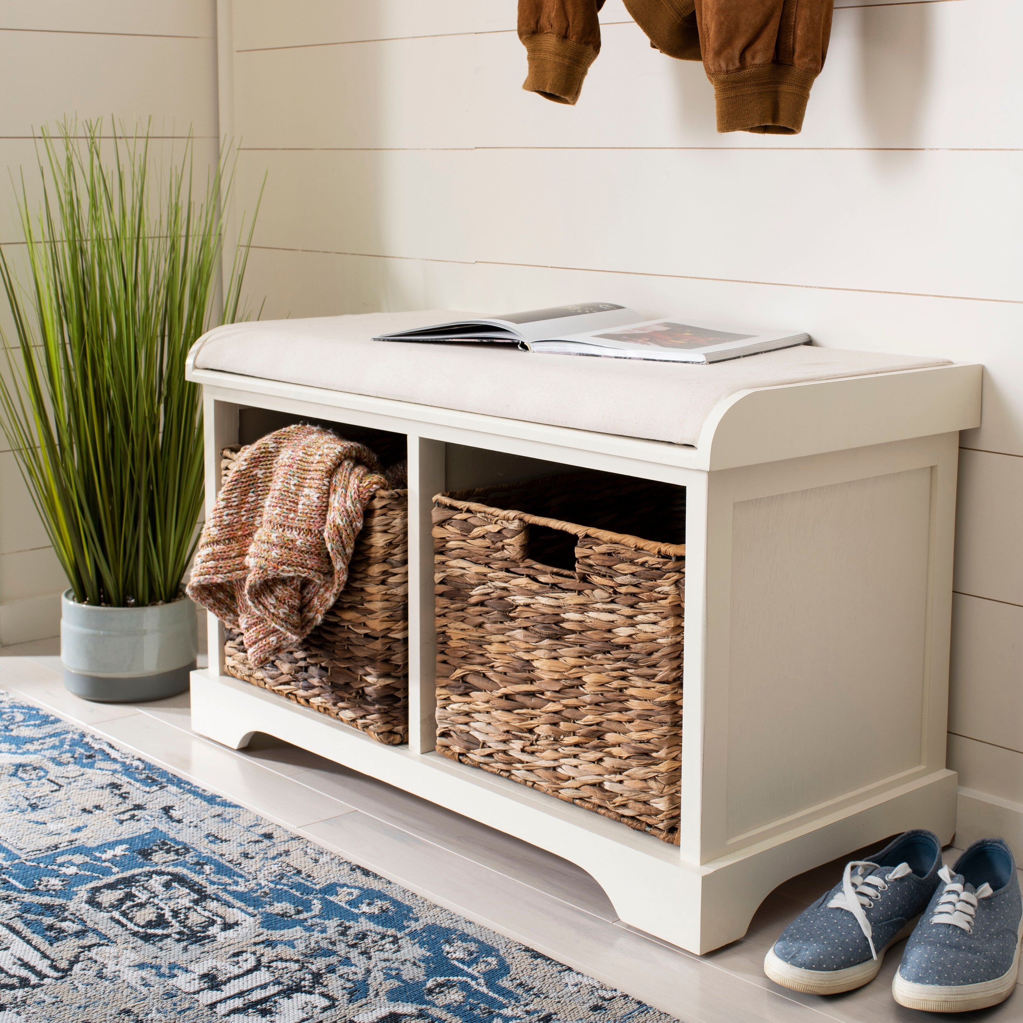 Banc de rangement tressé Euphemia marron SAFAVIEH - 33,5 x 16,1 x 19,9 - 34L x 16P x 20H
