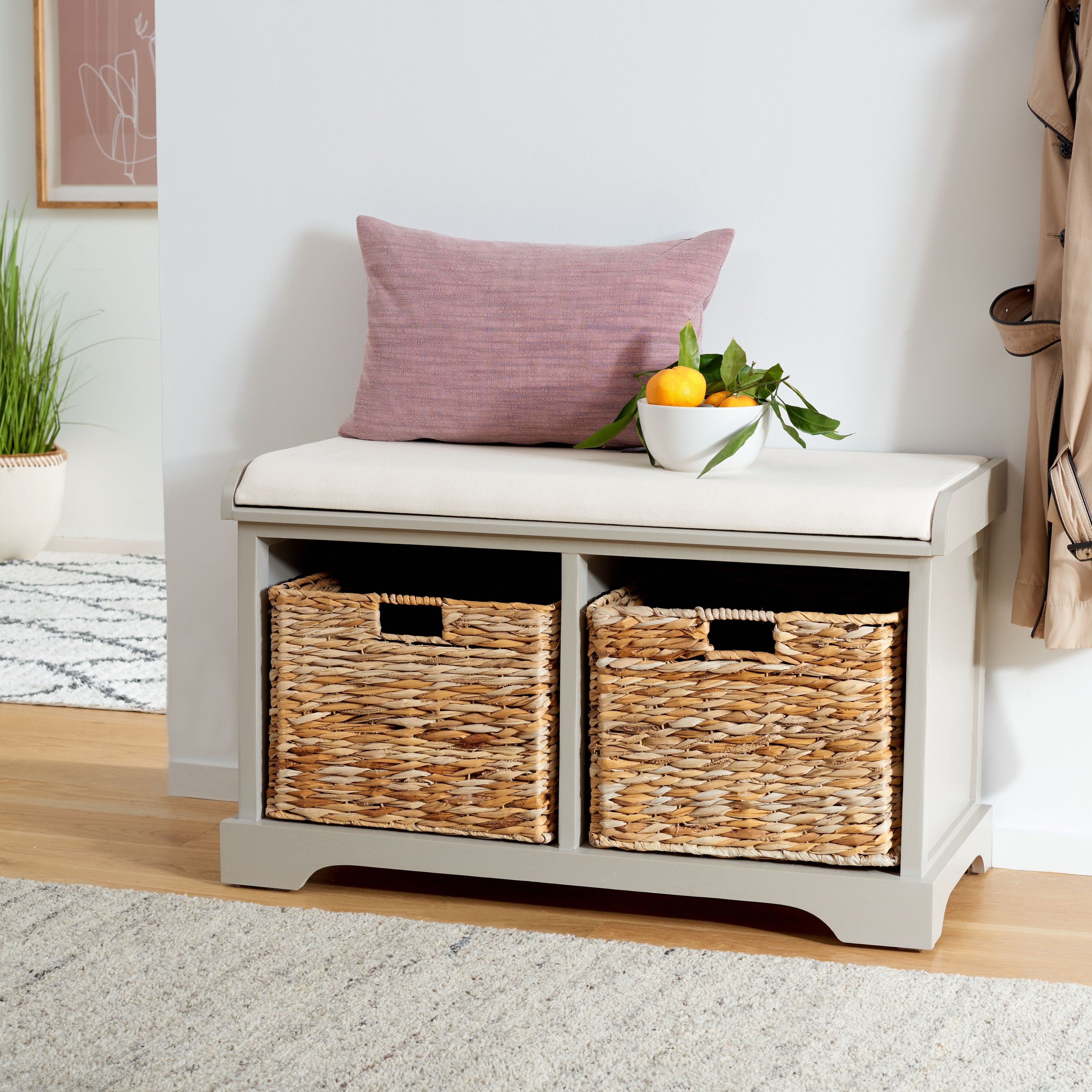 Banc de rangement tressé Euphemia marron SAFAVIEH - 33,5 x 16,1 x 19,9 - 34L x 16P x 20H