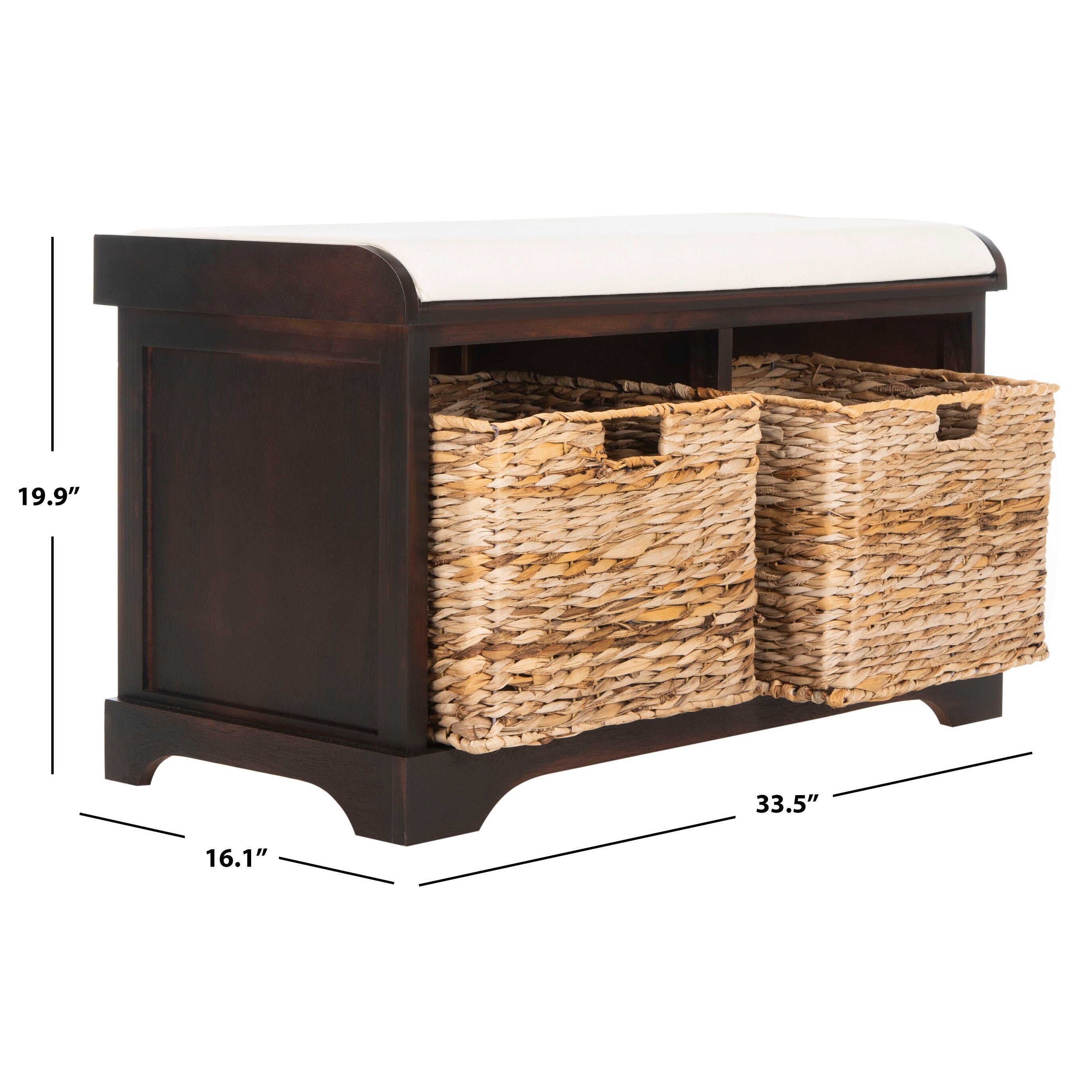 Banc de rangement tressé Euphemia marron SAFAVIEH - 33,5 x 16,1 x 19,9 - 34L x 16P x 20H