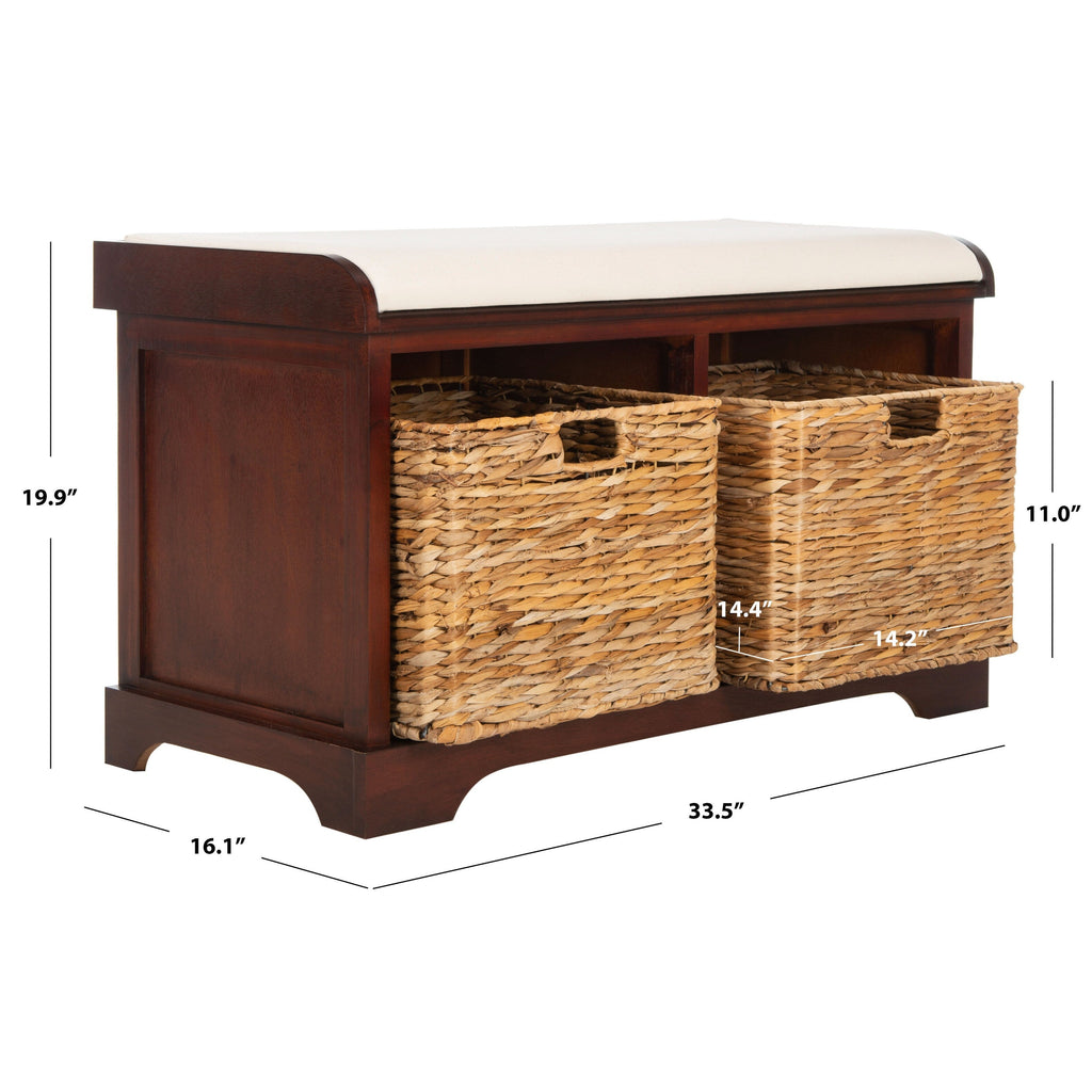Banc de rangement tressé Euphemia marron SAFAVIEH - 33,5 x 16,1 x 19,9 - 34L x 16P x 20H