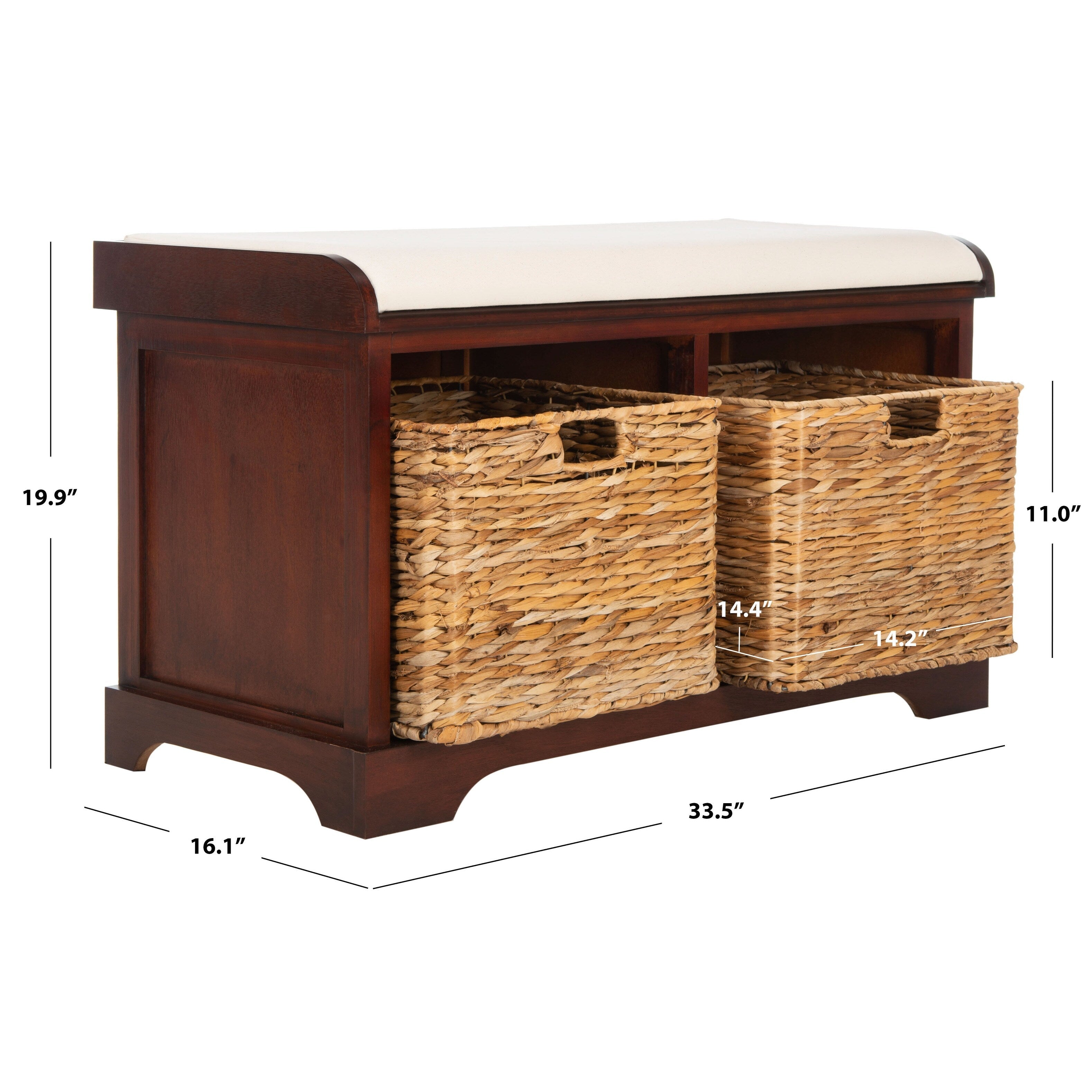 Banc de rangement tressé Euphemia marron SAFAVIEH - 33,5 x 16,1 x 19,9 - 34L x 16P x 20H
