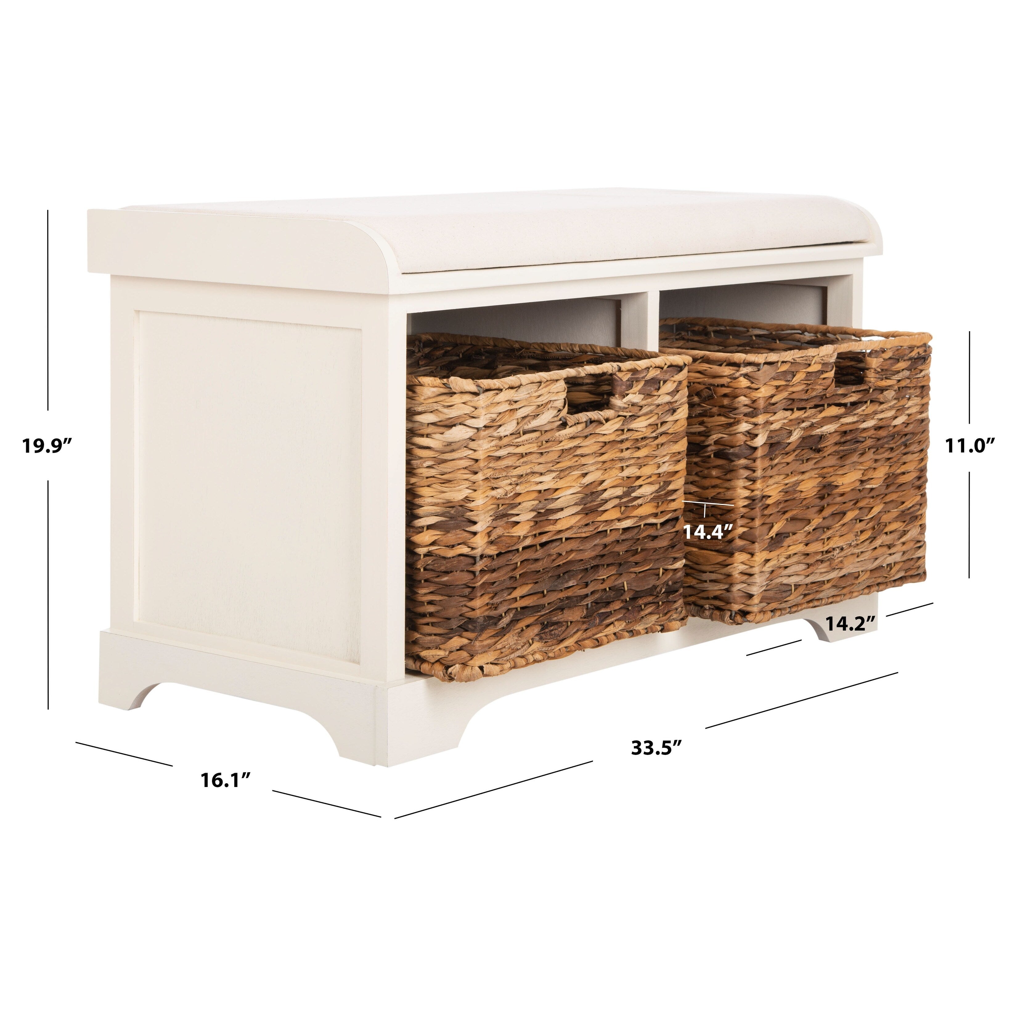 Banc de rangement tressé Euphemia marron SAFAVIEH - 33,5 x 16,1 x 19,9 - 34L x 16P x 20H
