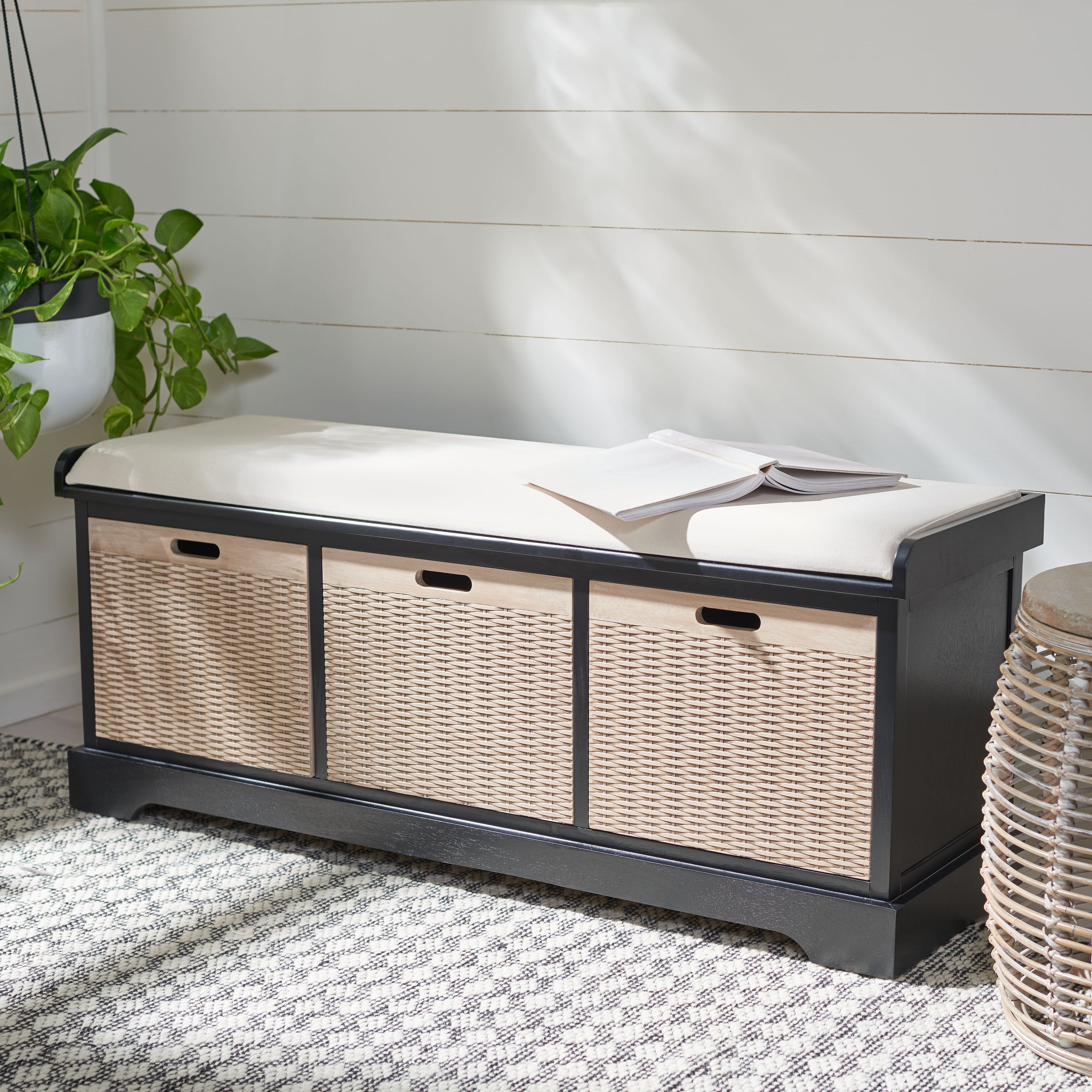 Banc de rangement à 3 tiroirs avec coussins SAFAVIEH Fiorello - 47,3 L x 15 L x 19 H - 47 L x 15 P x 19 H