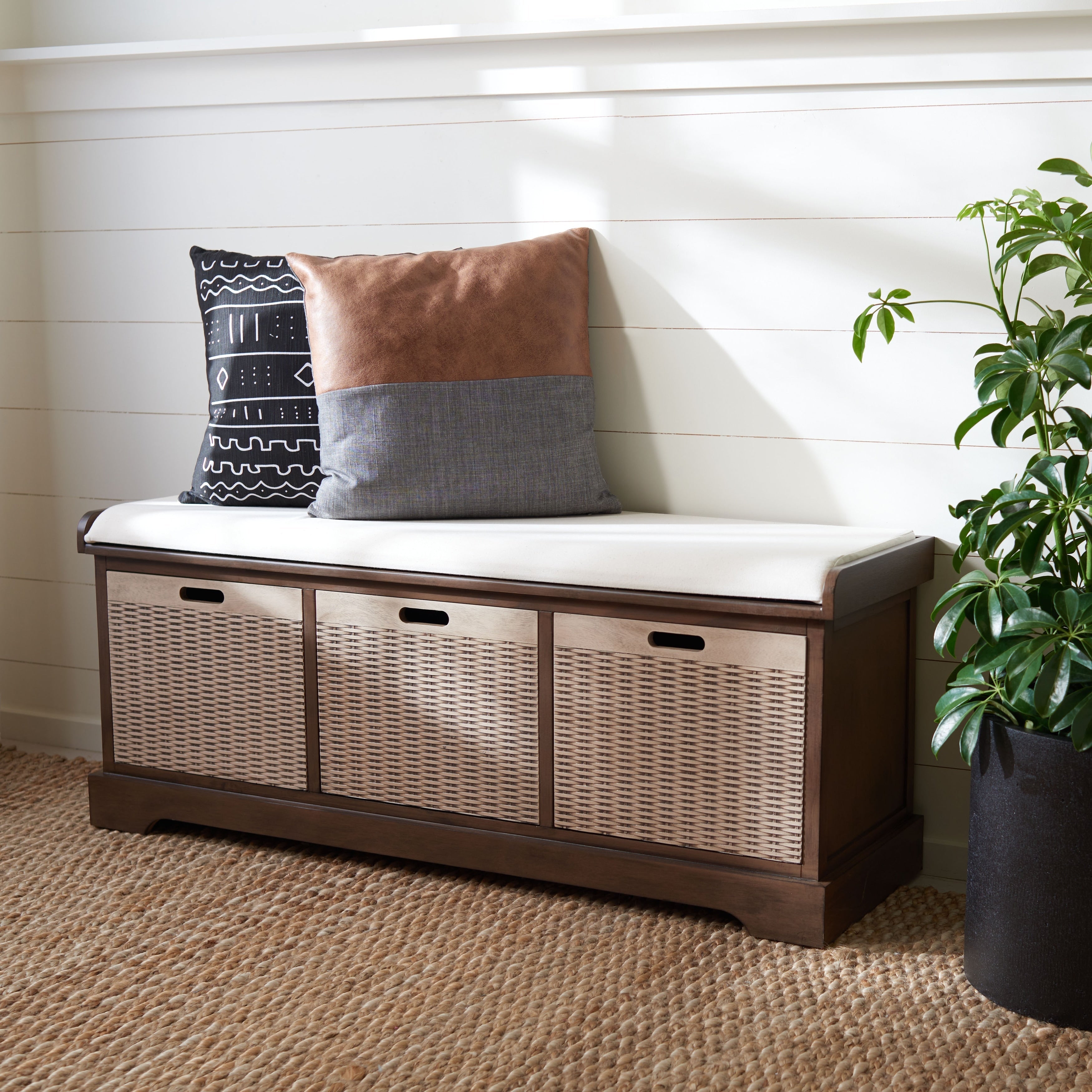 Banc de rangement à 3 tiroirs avec coussins SAFAVIEH Fiorello - 47,3 L x 15 L x 19 H - 47 L x 15 P x 19 H