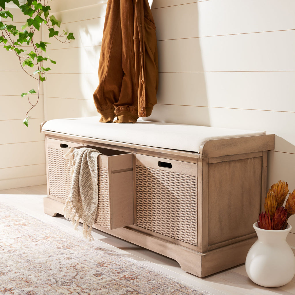Banc de rangement à 3 tiroirs avec coussins SAFAVIEH Fiorello - 47,3 L x 15 L x 19 H - 47 L x 15 P x 19 H