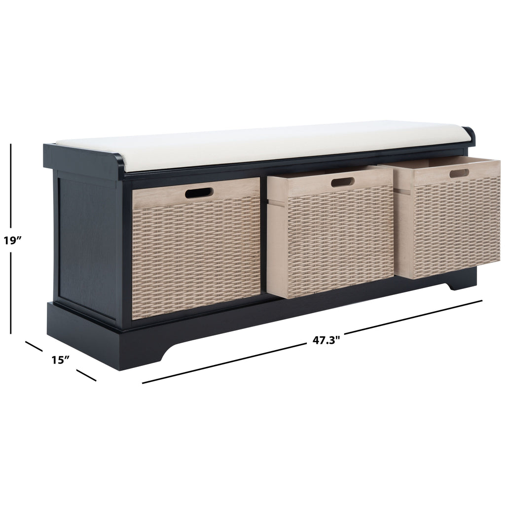 Banc de rangement à 3 tiroirs avec coussins SAFAVIEH Fiorello - 47,3 L x 15 L x 19 H - 47 L x 15 P x 19 H
