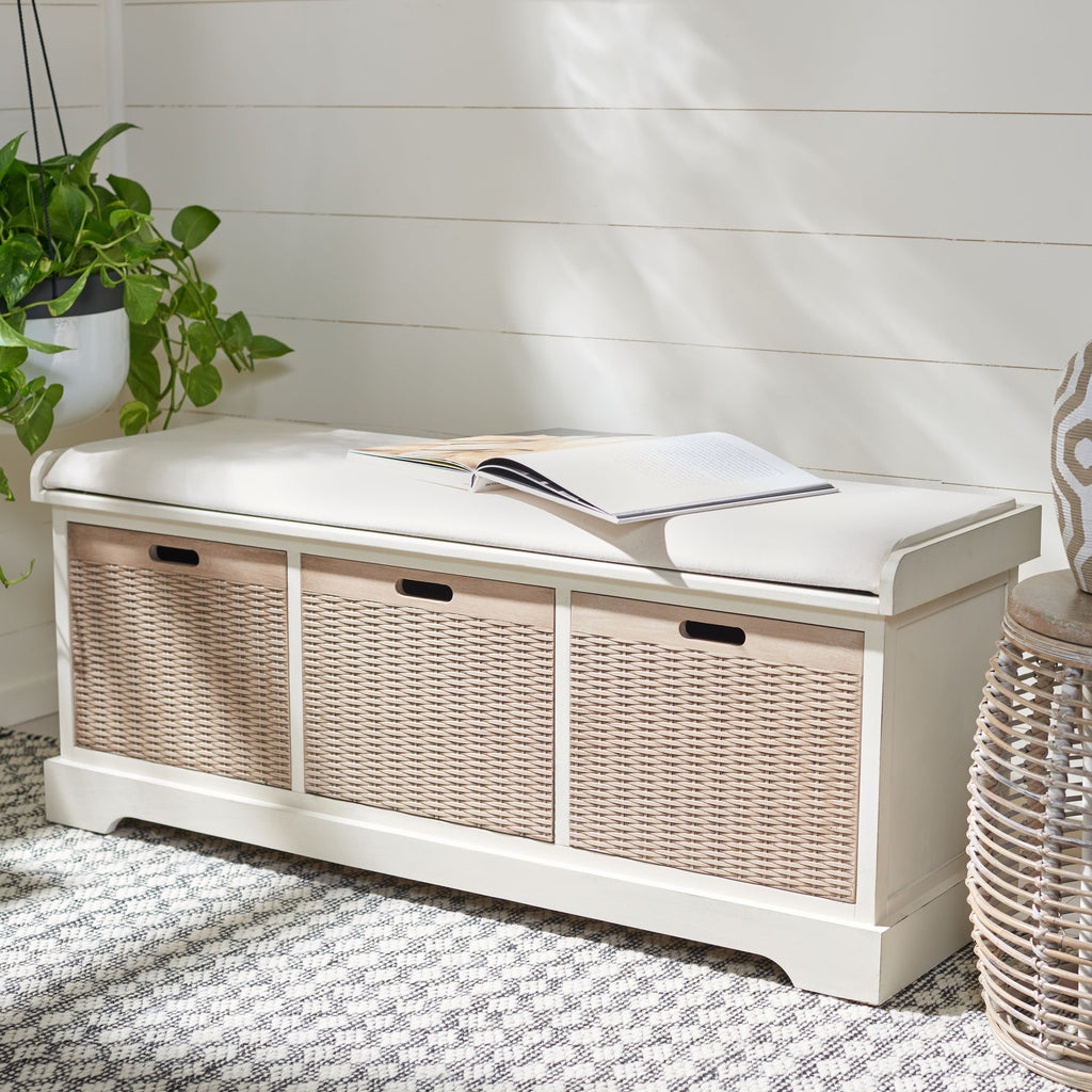 Banc de rangement à 3 tiroirs avec coussins SAFAVIEH Fiorello - 47,3 L x 15 L x 19 H - 47 L x 15 P x 19 H