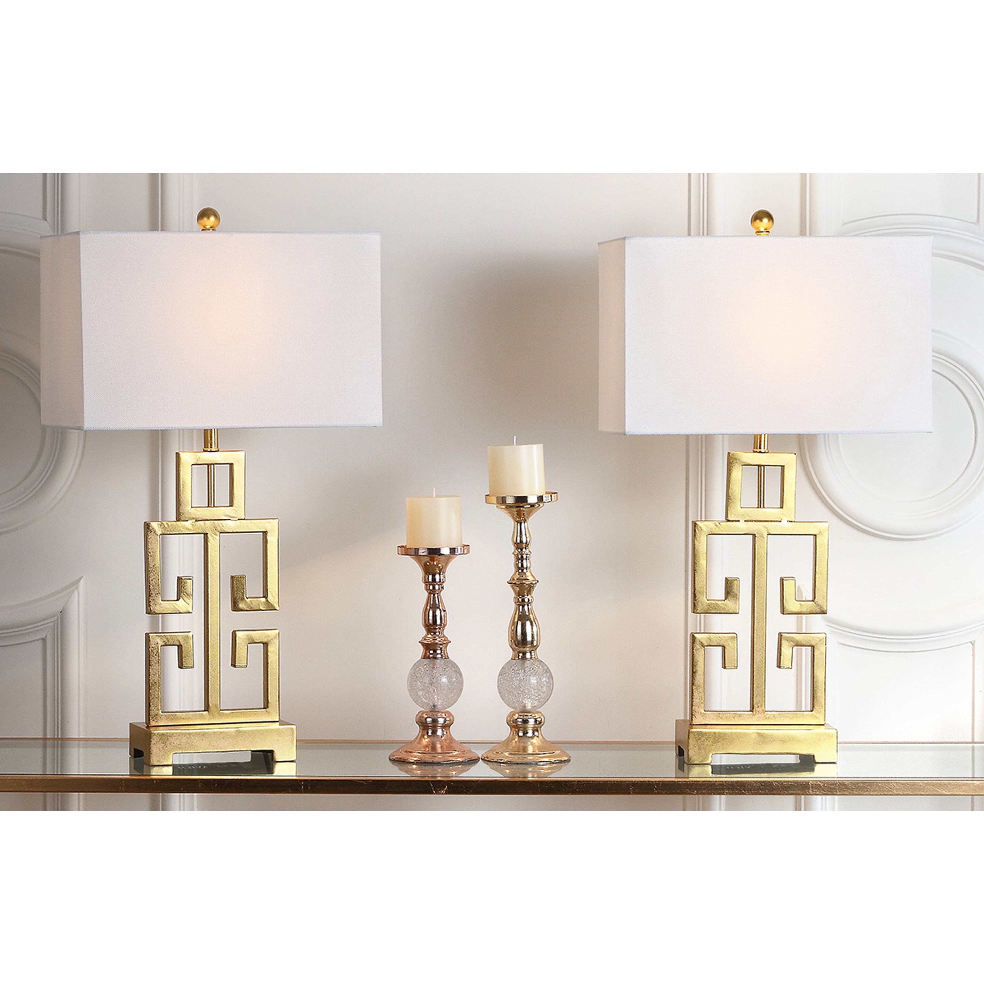 Lampe de table Chantelle de SAFAVIEH Lighting, 29 pouces, finition or antique grecque (lot de 2) - 16 L x 9 P x 29 H