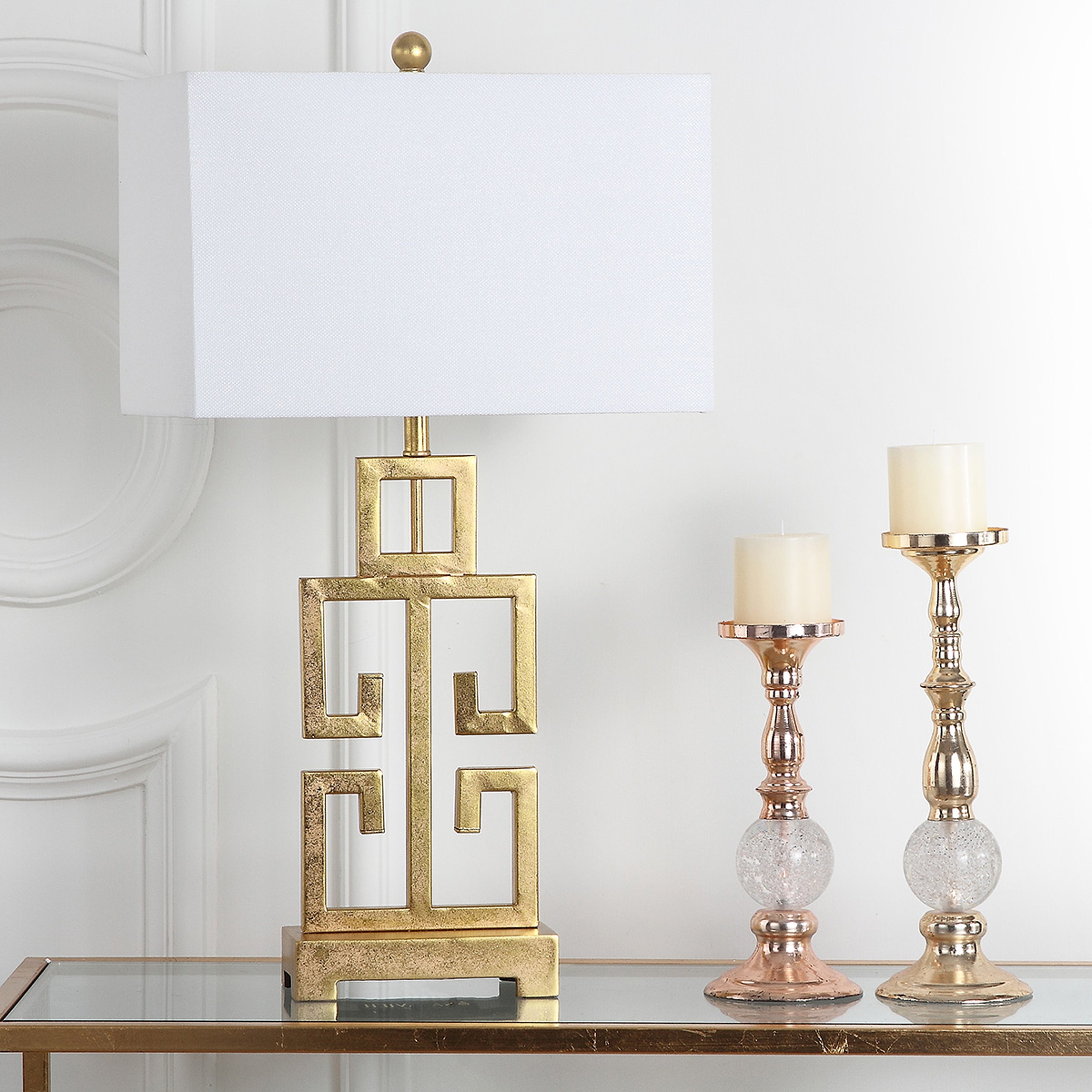 Lampe de table Chantelle de SAFAVIEH Lighting, 29 pouces, finition or antique grecque (lot de 2) - 16 L x 9 P x 29 H