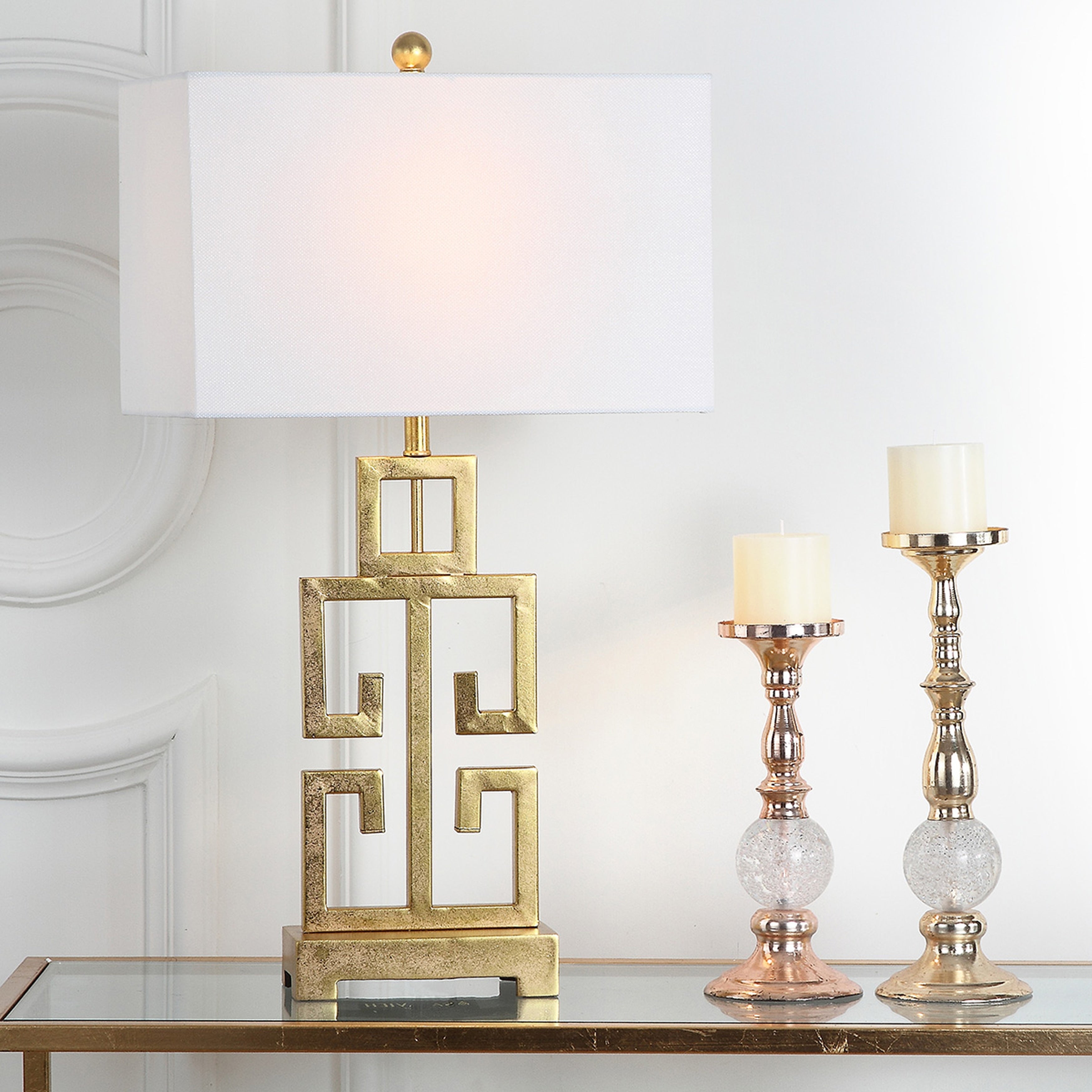 Lampe de table Chantelle de SAFAVIEH Lighting, 29 pouces, finition or antique grecque (lot de 2) - 16 L x 9 P x 29 H