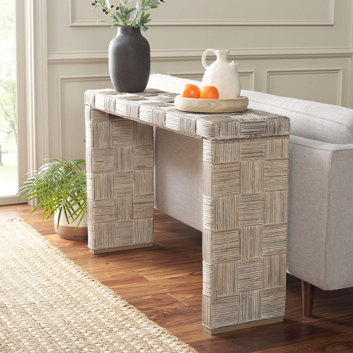 Console en rotin Mindel SAFAVIEH - 51 L x 14 P x 32 H