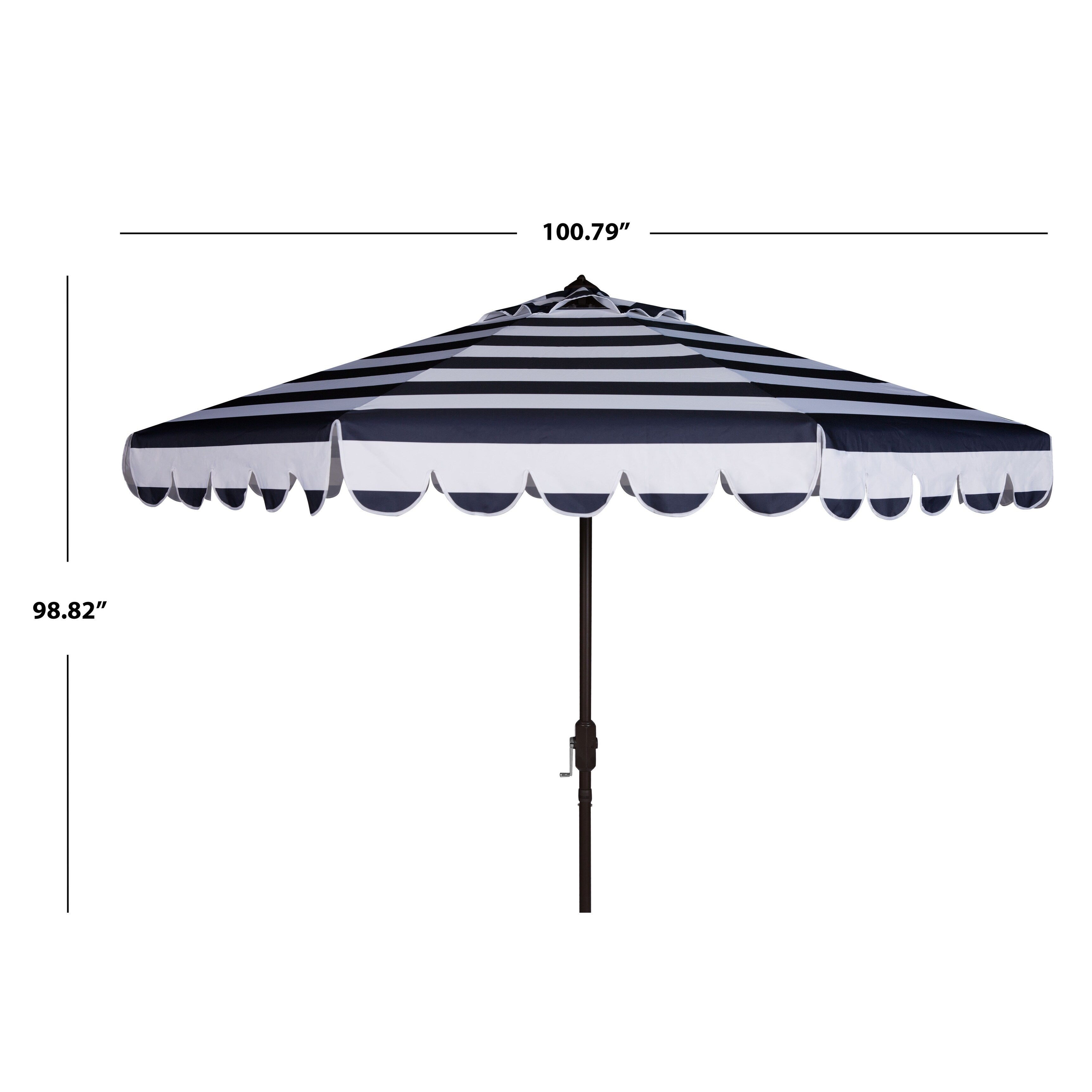 Parapluie à manivelle rayé SAFAVIEH Nargiz de 2,7 m, à motif festonné