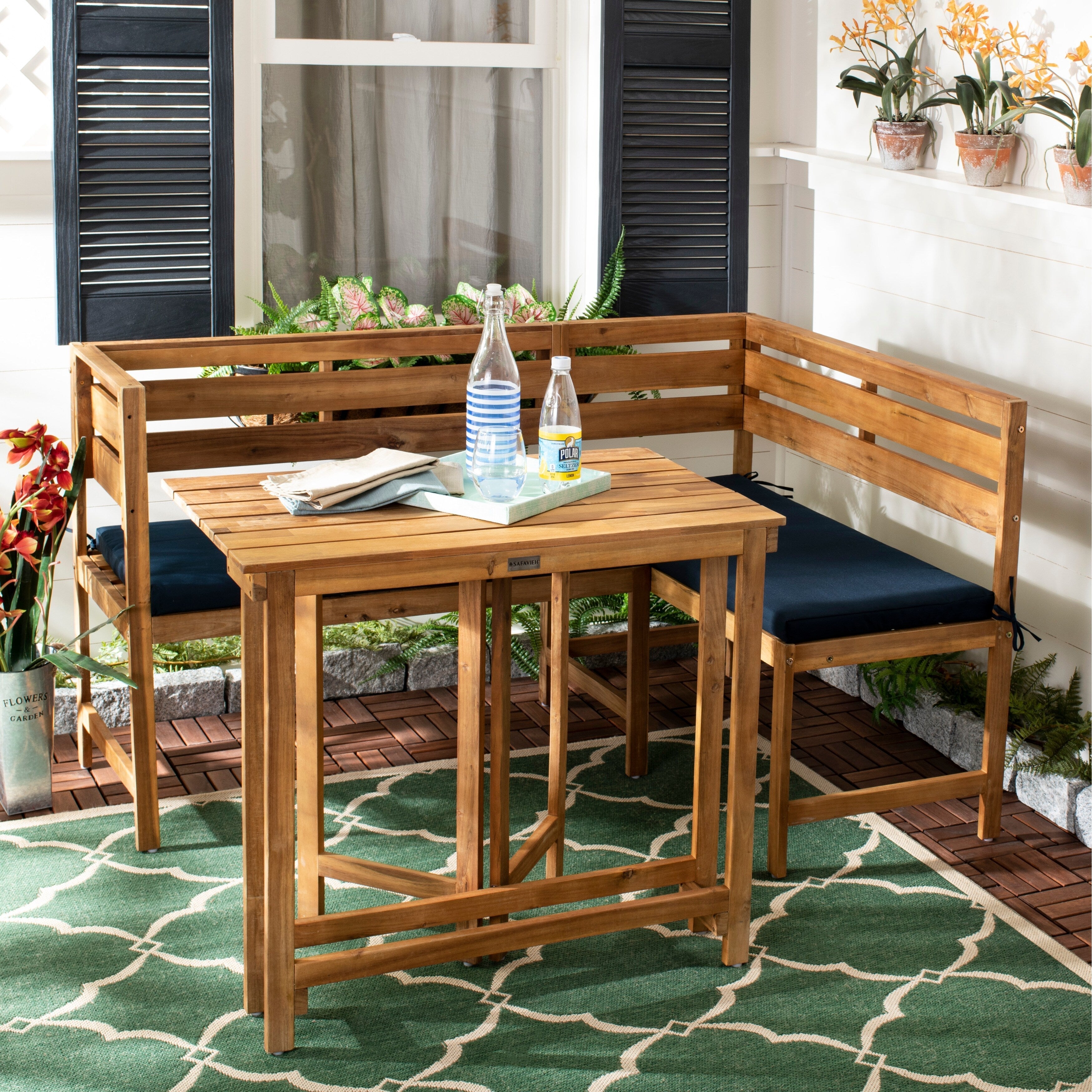Ensemble de salon d'angle d'extérieur Kenna 3 pièces pour balcon SAFAVIEH - 39 L x 19 P x 33 H