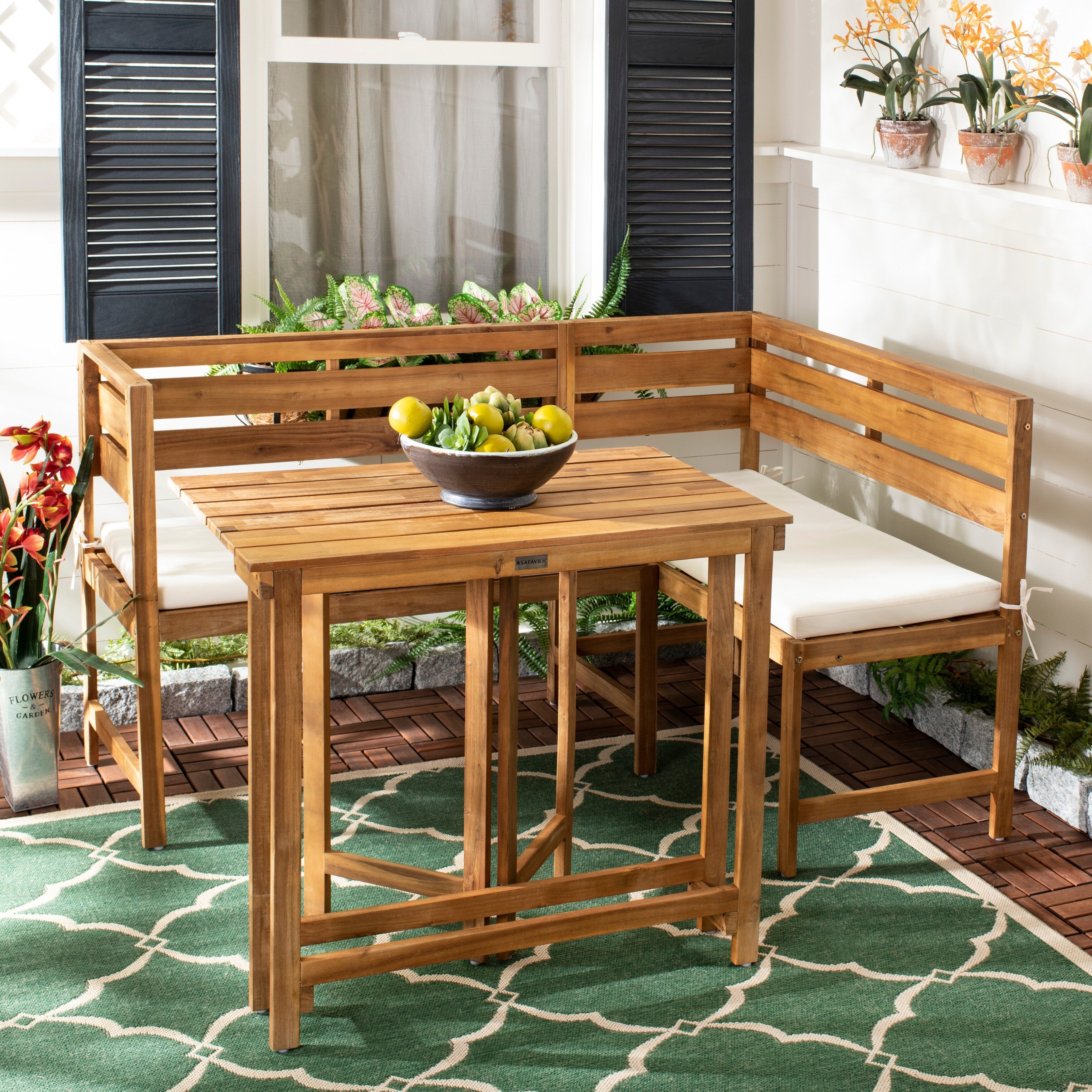 Ensemble de salon d'angle d'extérieur Kenna 3 pièces pour balcon SAFAVIEH - 39 L x 19 P x 33 H