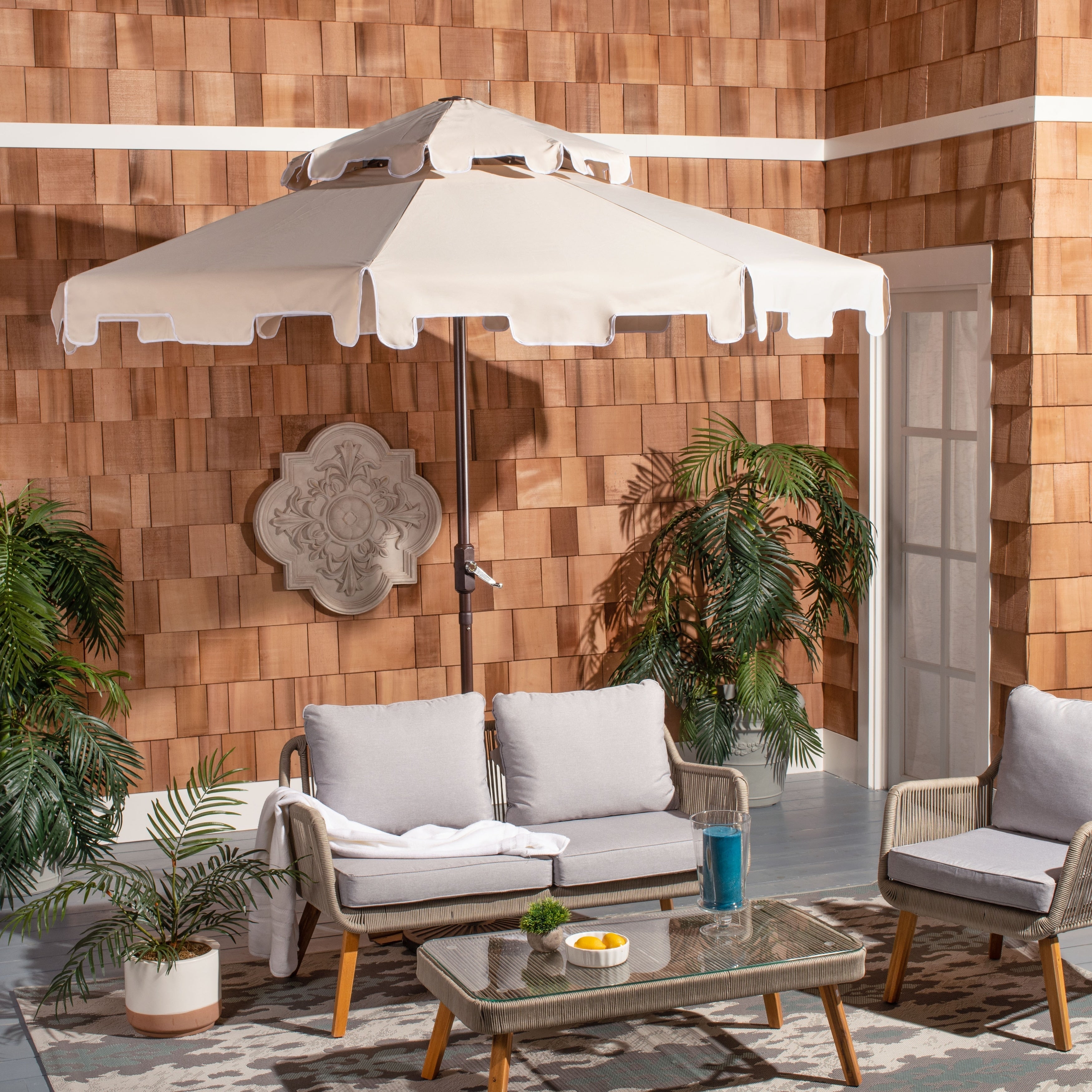 Parasol de marché double SAFAVIEH Outdoor Livia 9 pieds, base non incluse