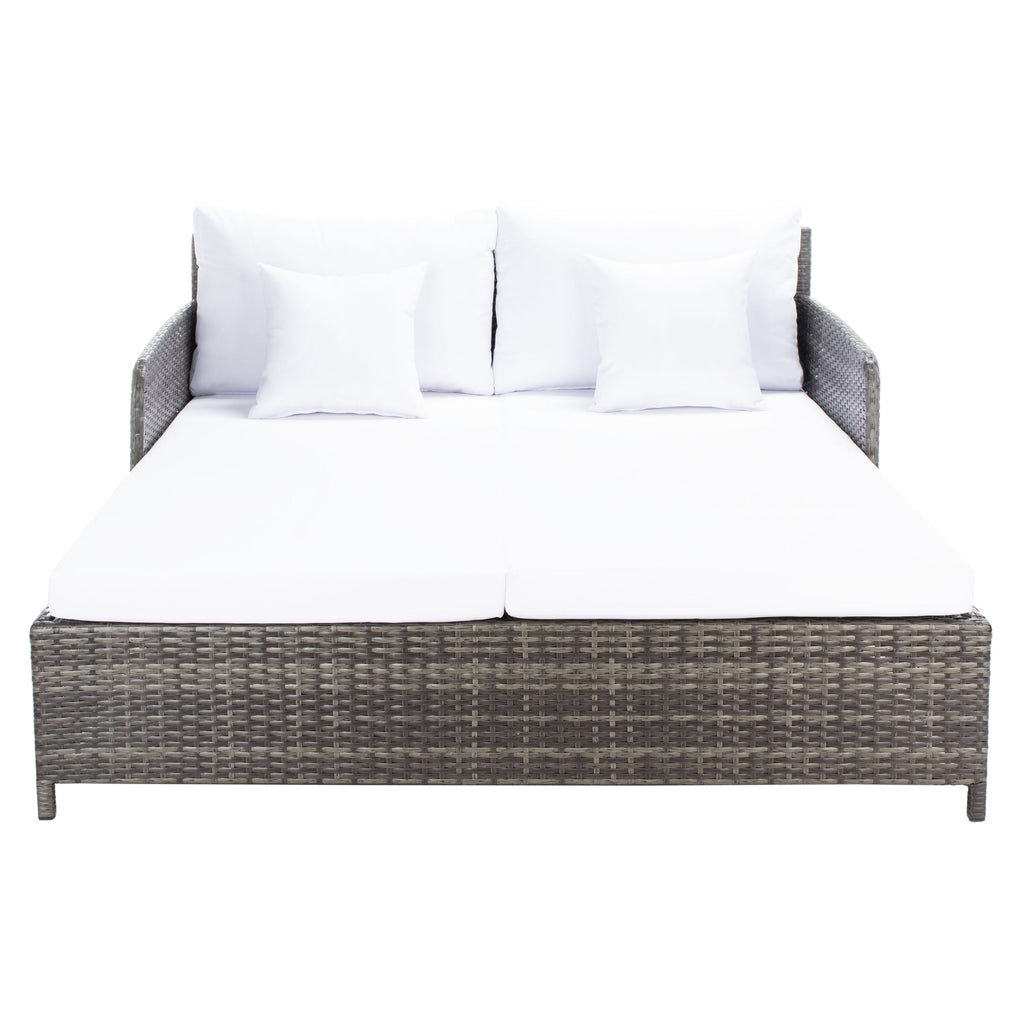 Lit de repos d'extérieur SAFAVIEH Taniyah en osier avec oreiller et coussins - 53 L x 28 P x 62 H